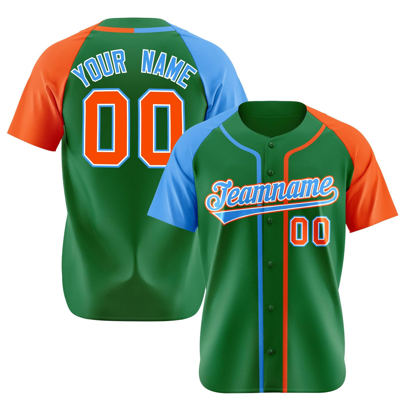 Custom Kelly Green Blue Orange Authentic Baseball Jersey