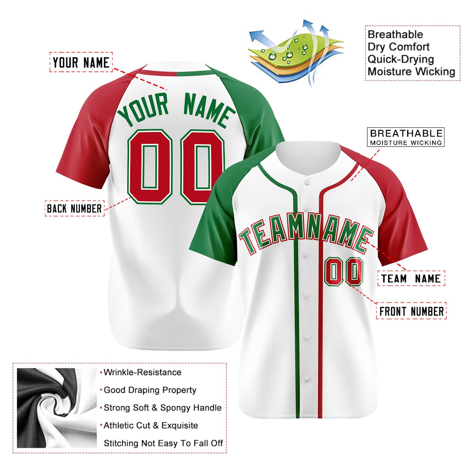 Custom White Kelly Green Red Authentic Baseball Jersey