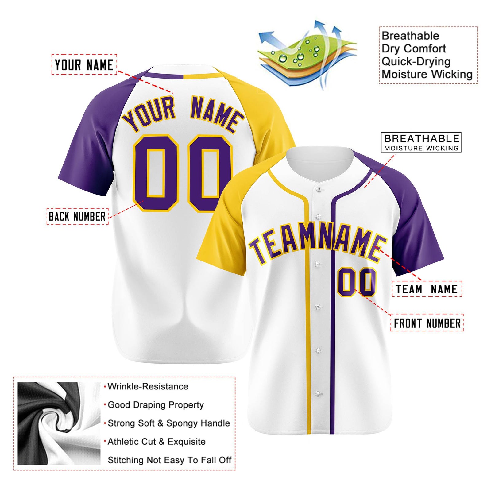 Custom White Yellow Purple Authentic Baseball Jersey