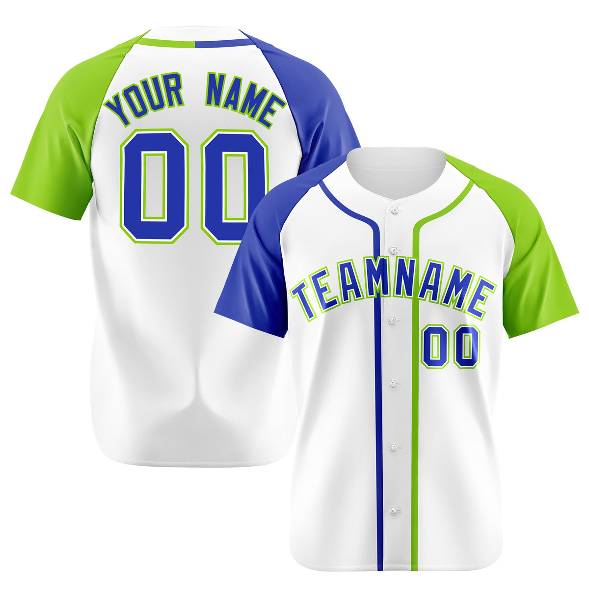 Custom White Blue Neon Green Authentic Baseball Jersey