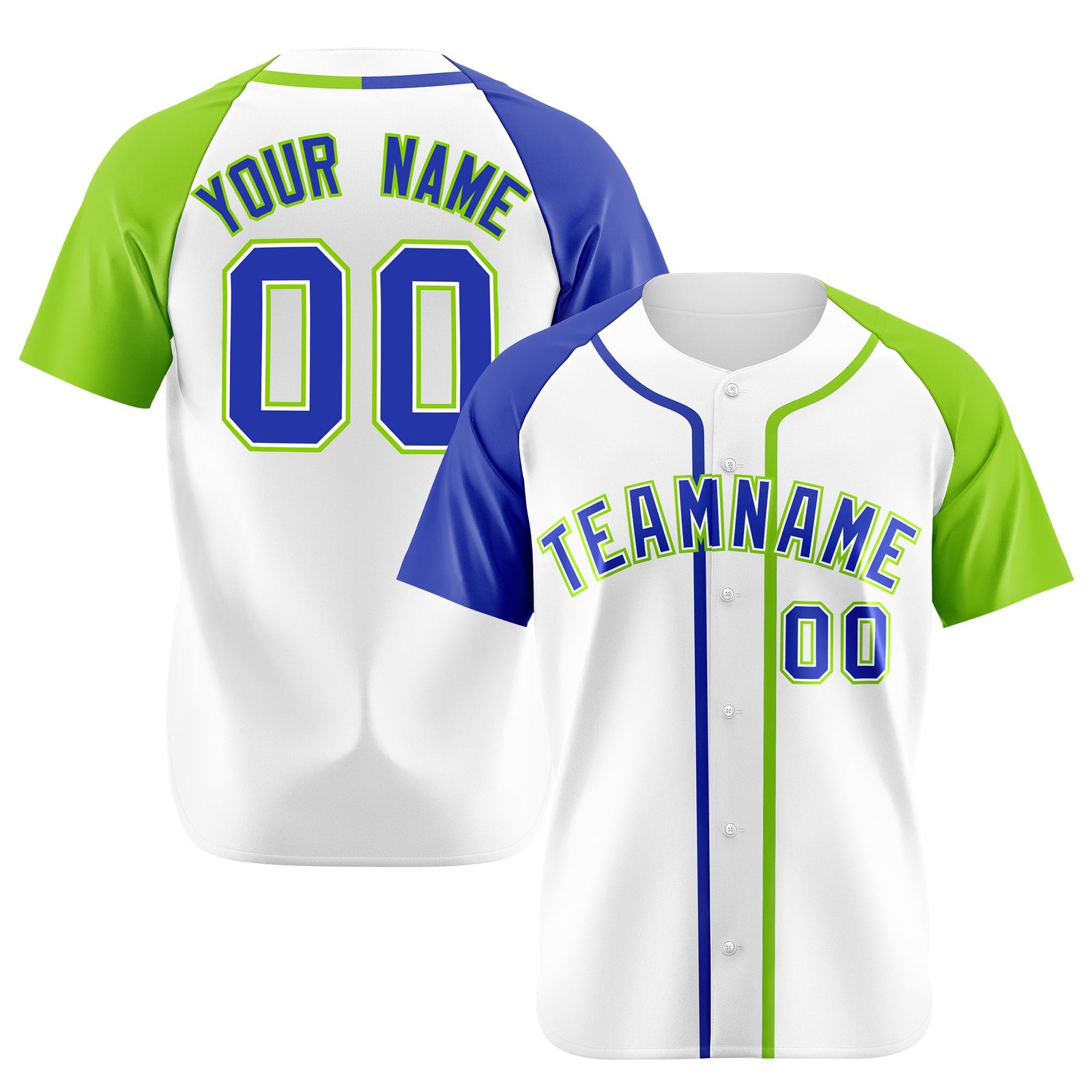 Custom White Blue Neon Green Authentic Baseball Jersey