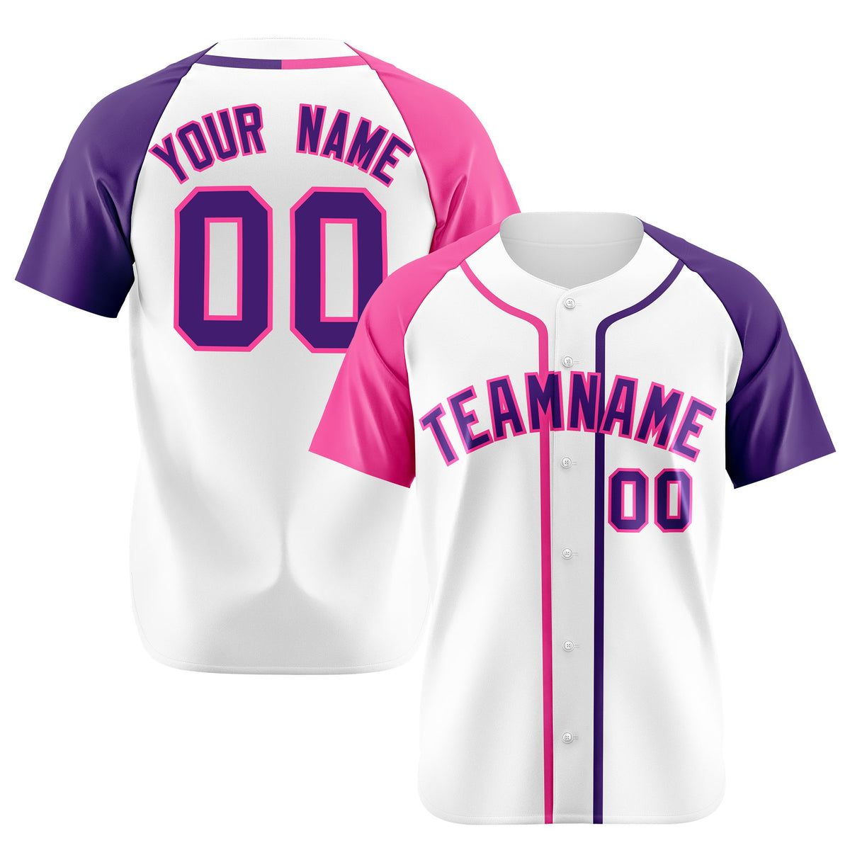 Custom White Pink Purple Authentic Baseball Jersey