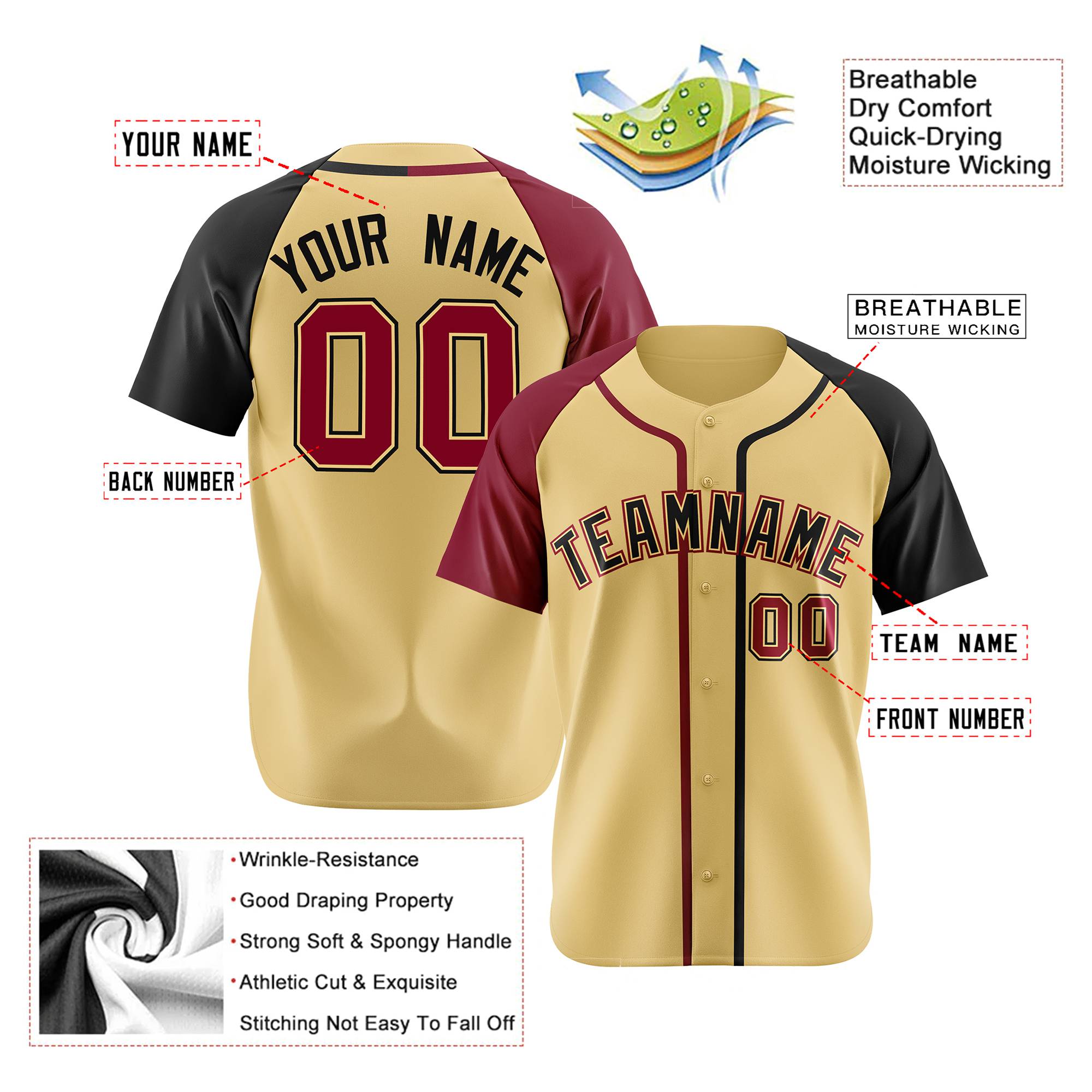 Custom Khaki Crimson Black Authentic Baseball Jersey