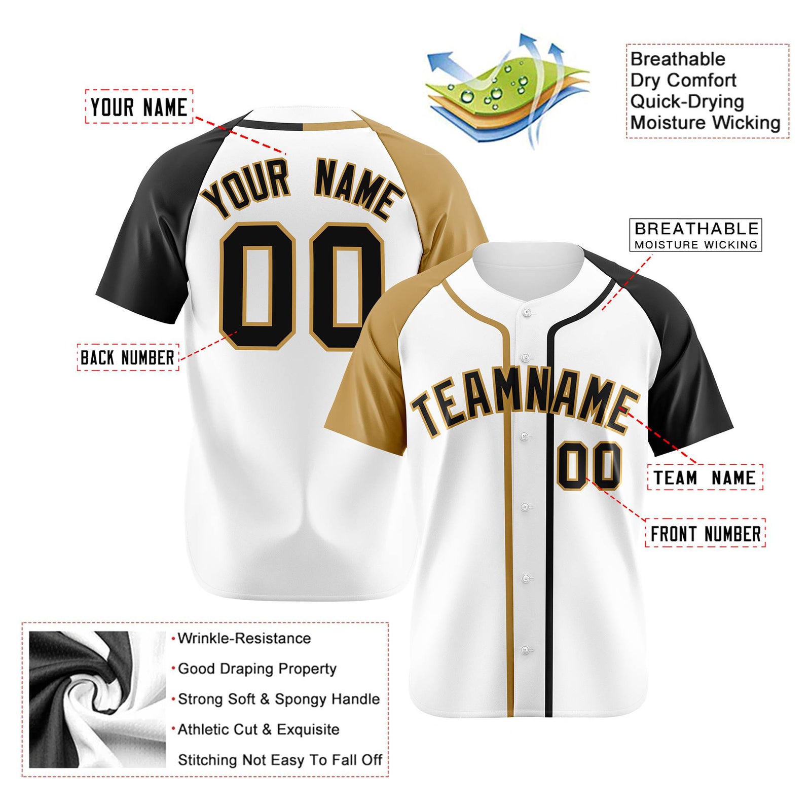 Custom White Old Gold Black Authentic Baseball Jersey