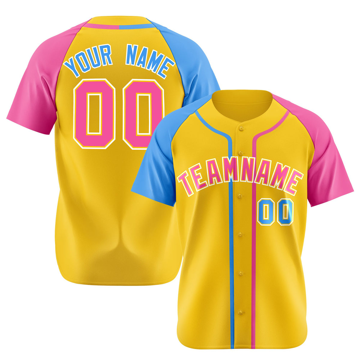 Custom Gold Light Blue Pink Authentic Baseball Jersey