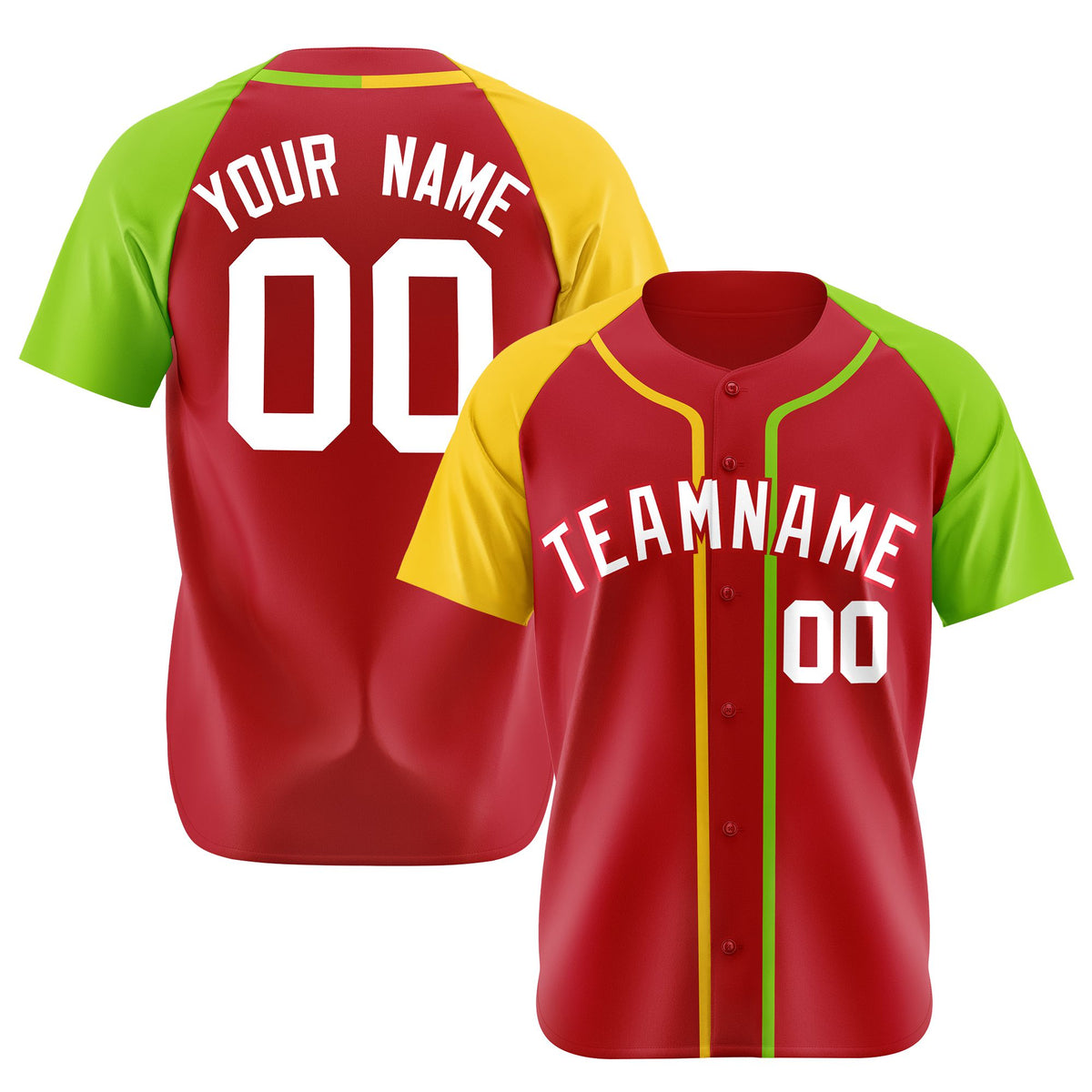 Custom Red Gold Neon Green Authentic Baseball Jersey