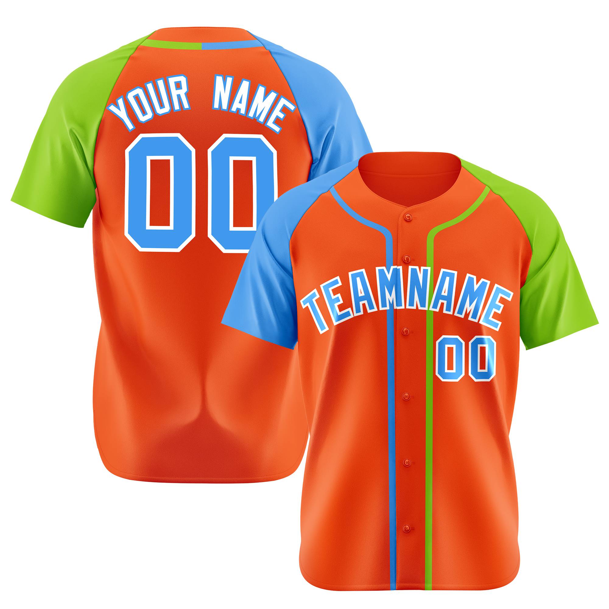 Custom Orange Sky Blue Neon Green Authentic Baseball Jersey