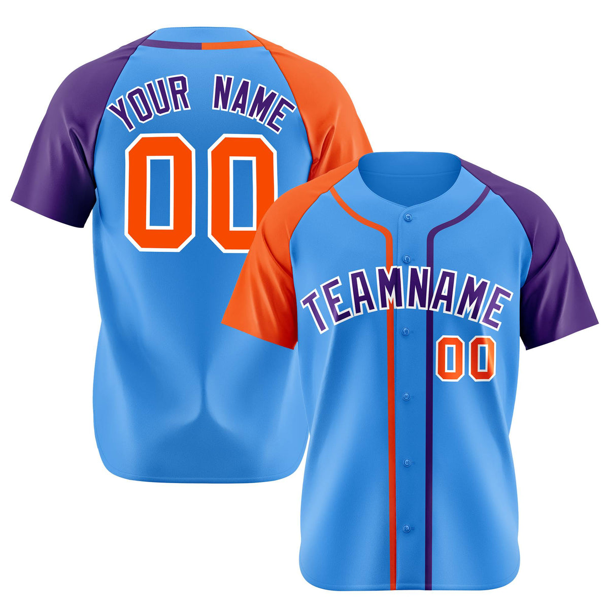 Custom Sky Blue Orange Purple Authentic Baseball Jersey