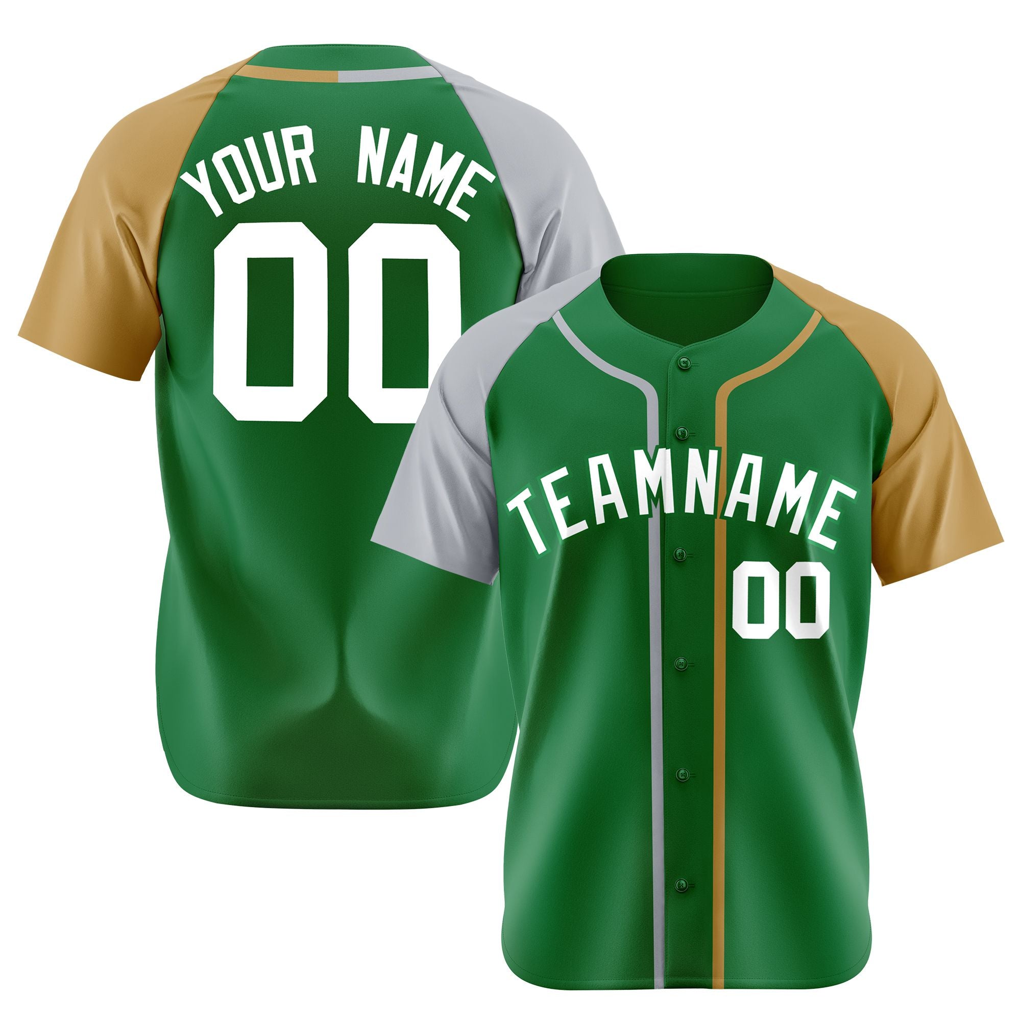 Custom Kelly Green Gray Gold Authentic Baseball Jersey