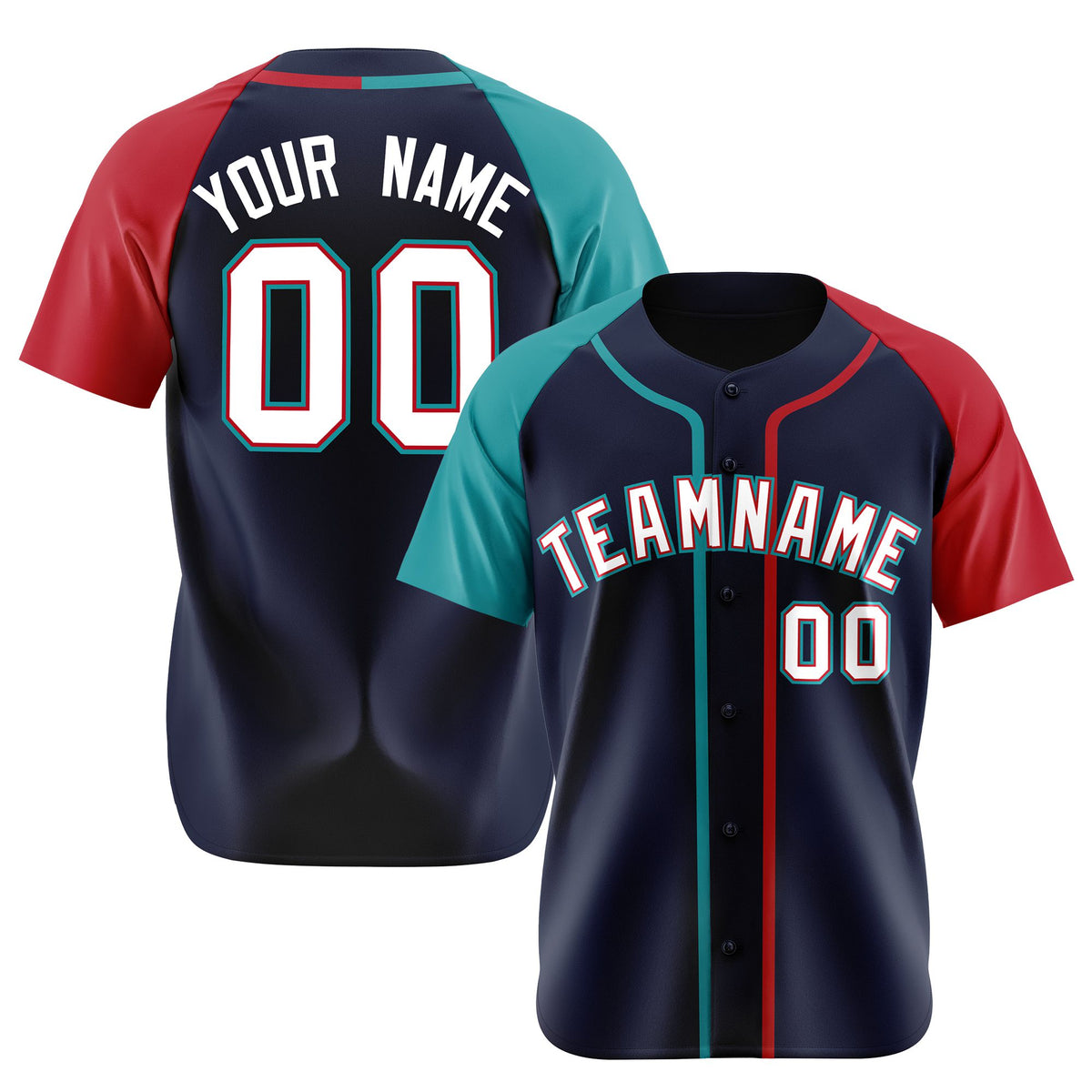 Custom Navy Aqua Red Authentic Baseball Jersey