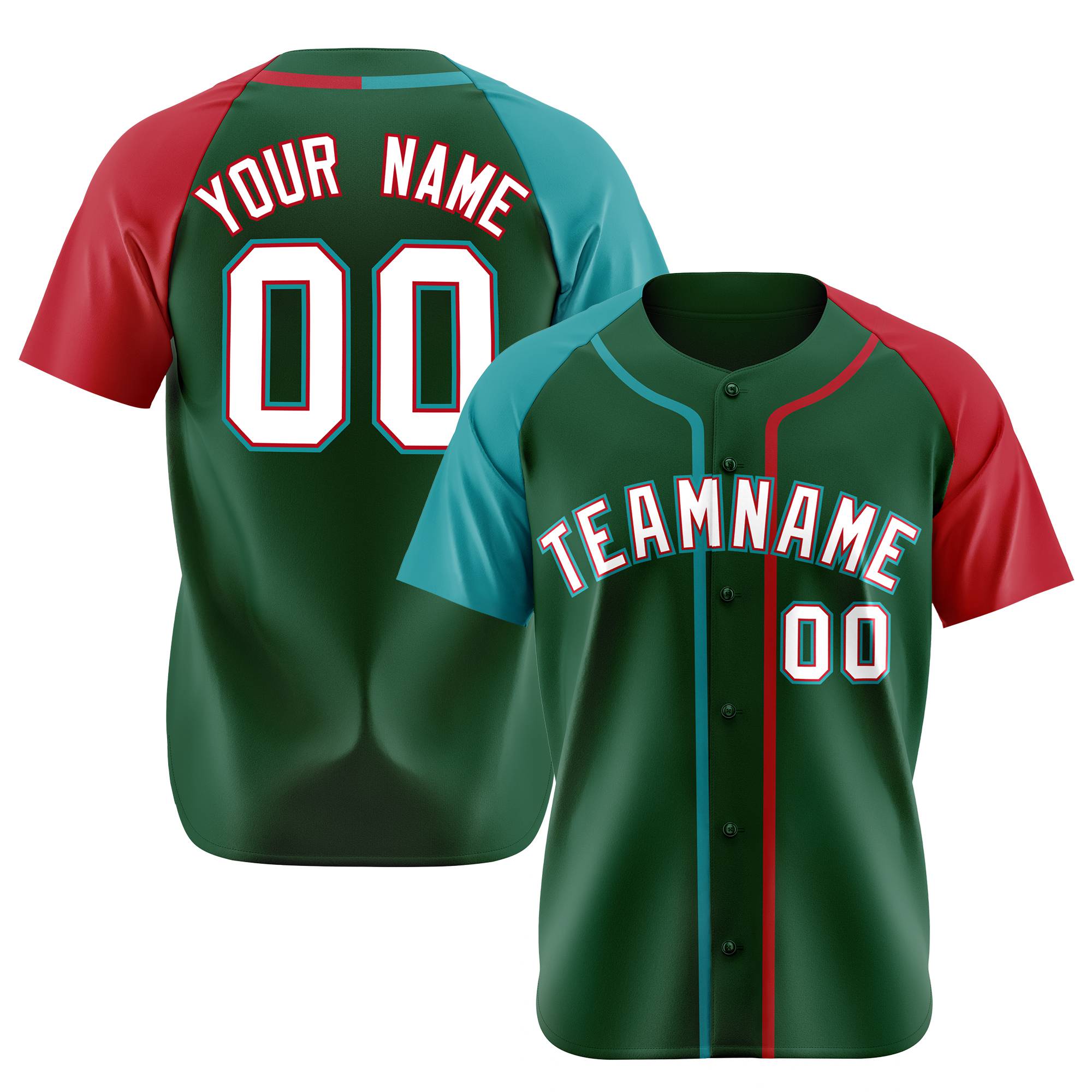 Custom Kelly Green Aqua Red Authentic Baseball Jersey