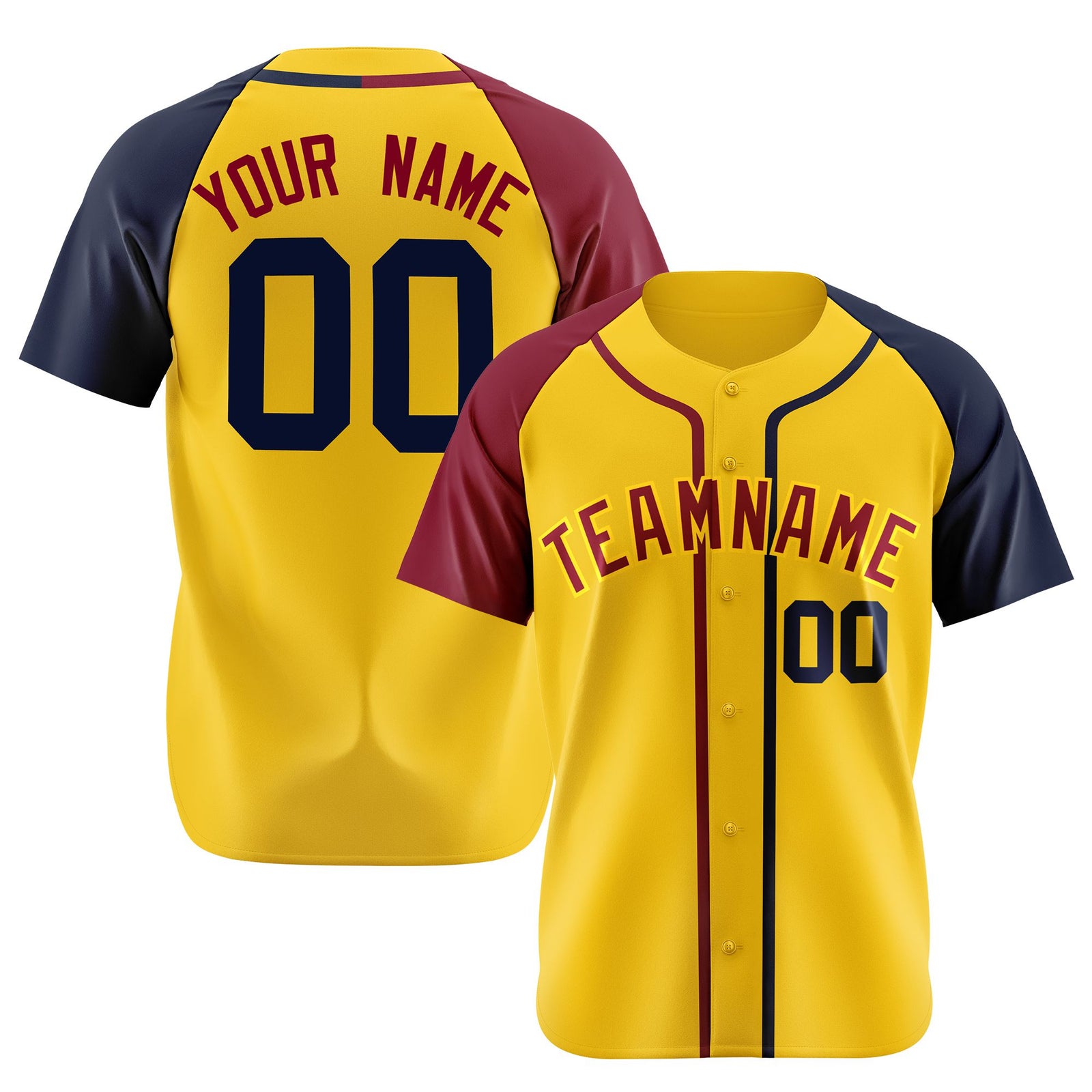 Custom Yellow Burgundy Navy Authentic Baseball Jersey