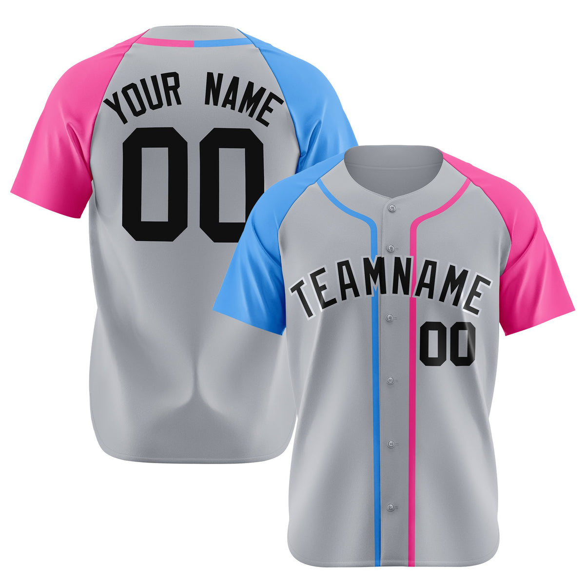 Custom Gray Light Blue Pink Authentic Baseball Jersey