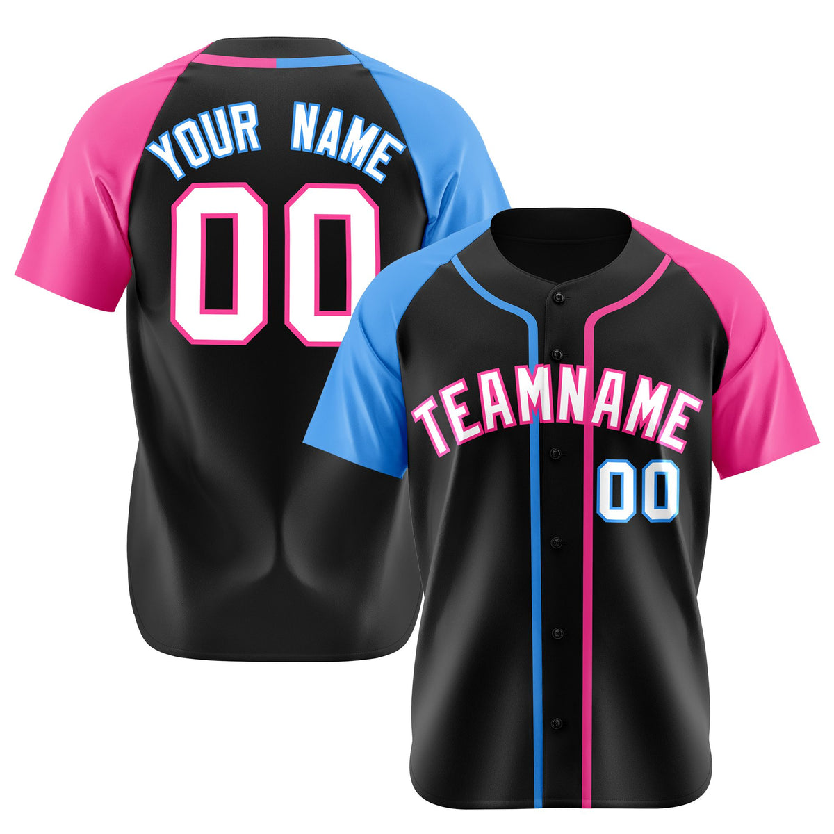 Custom Black Light Blue Pink Authentic Baseball Jersey
