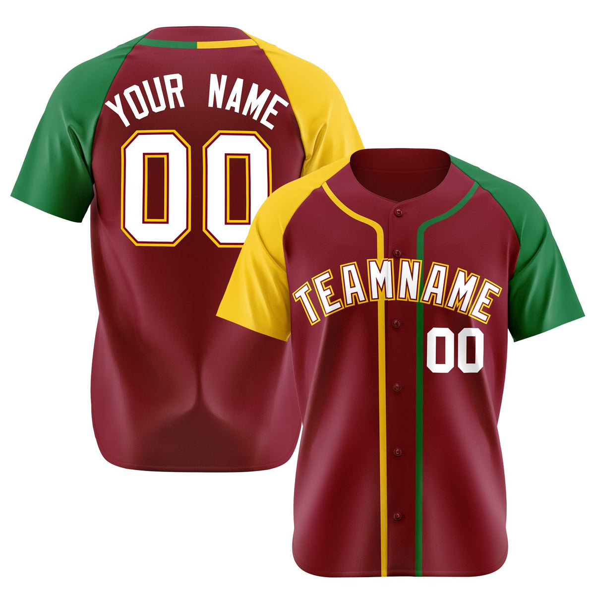 Custom Burgundy Yellow Green Authentic Baseball Jersey