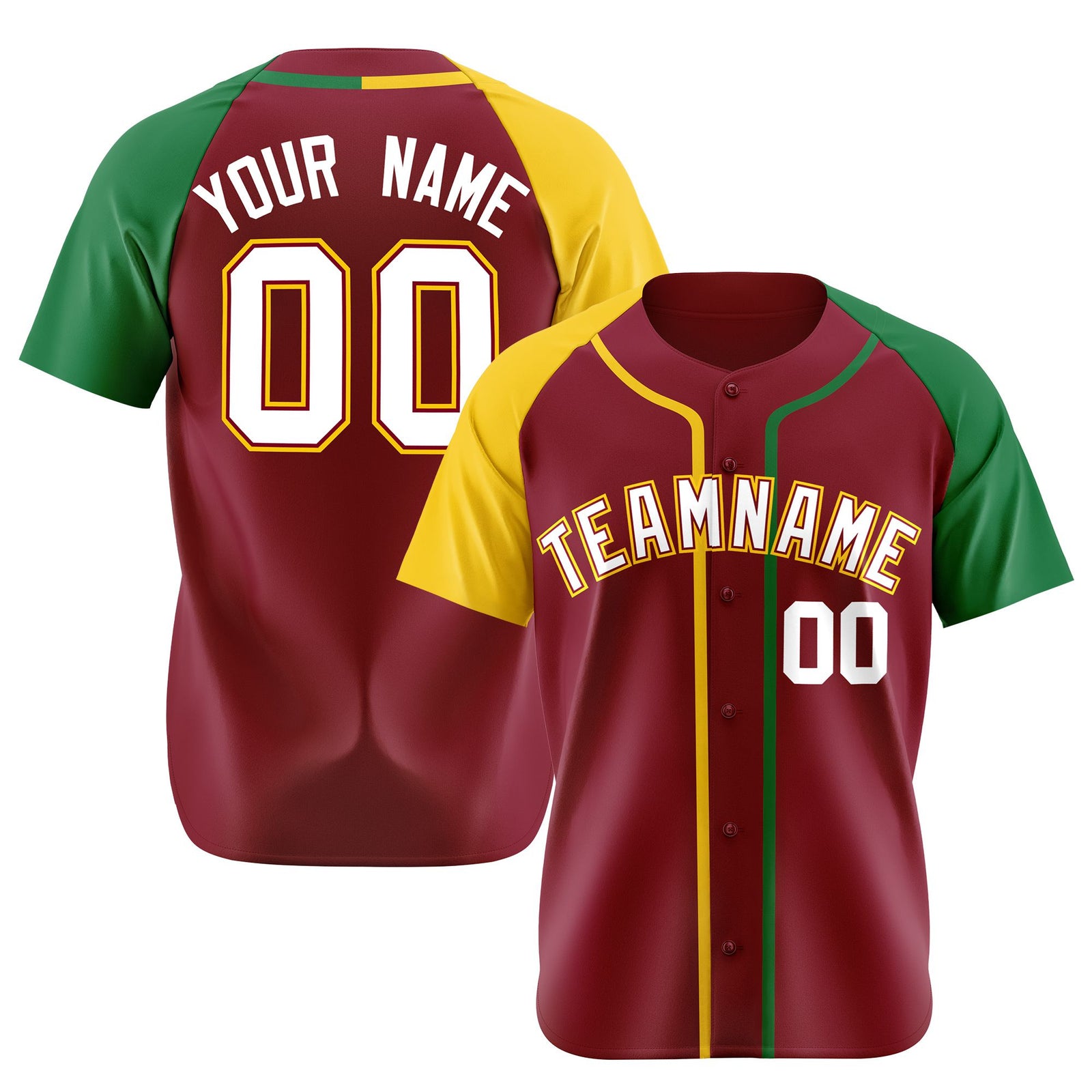 Custom Burgundy Yellow Green Authentic Baseball Jersey