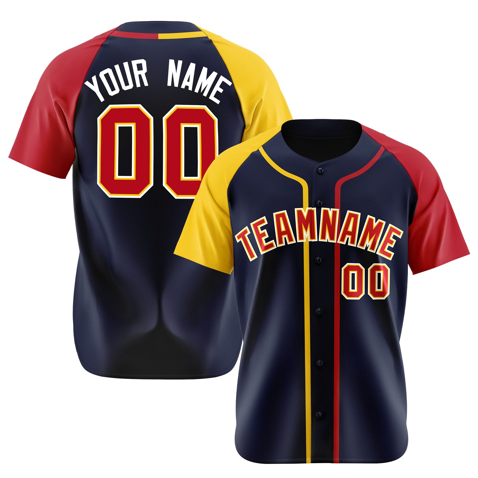 Custom Navy Yellow Red Authentic Baseball Jersey