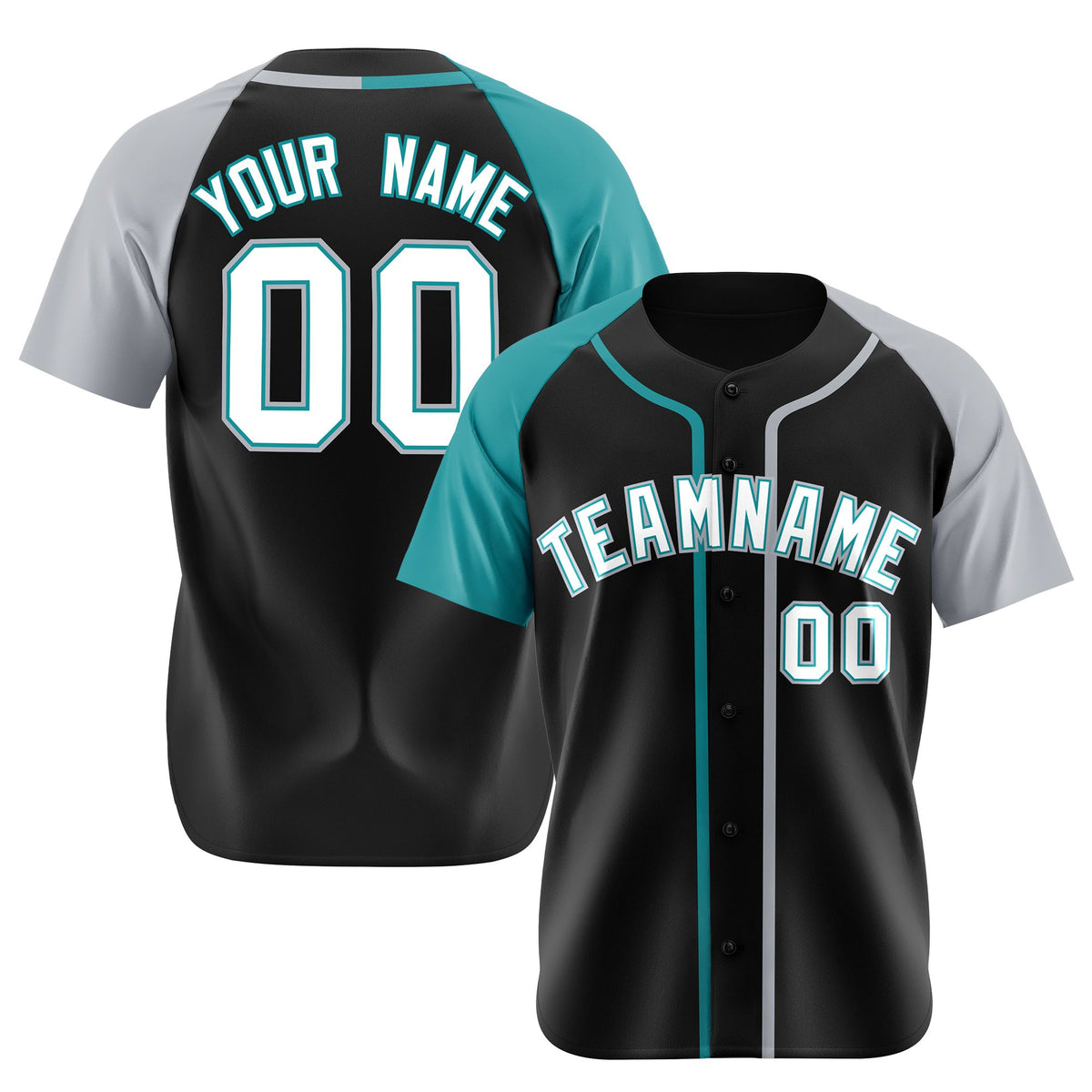 Custom Black Aqua Gray Authentic Baseball Jersey