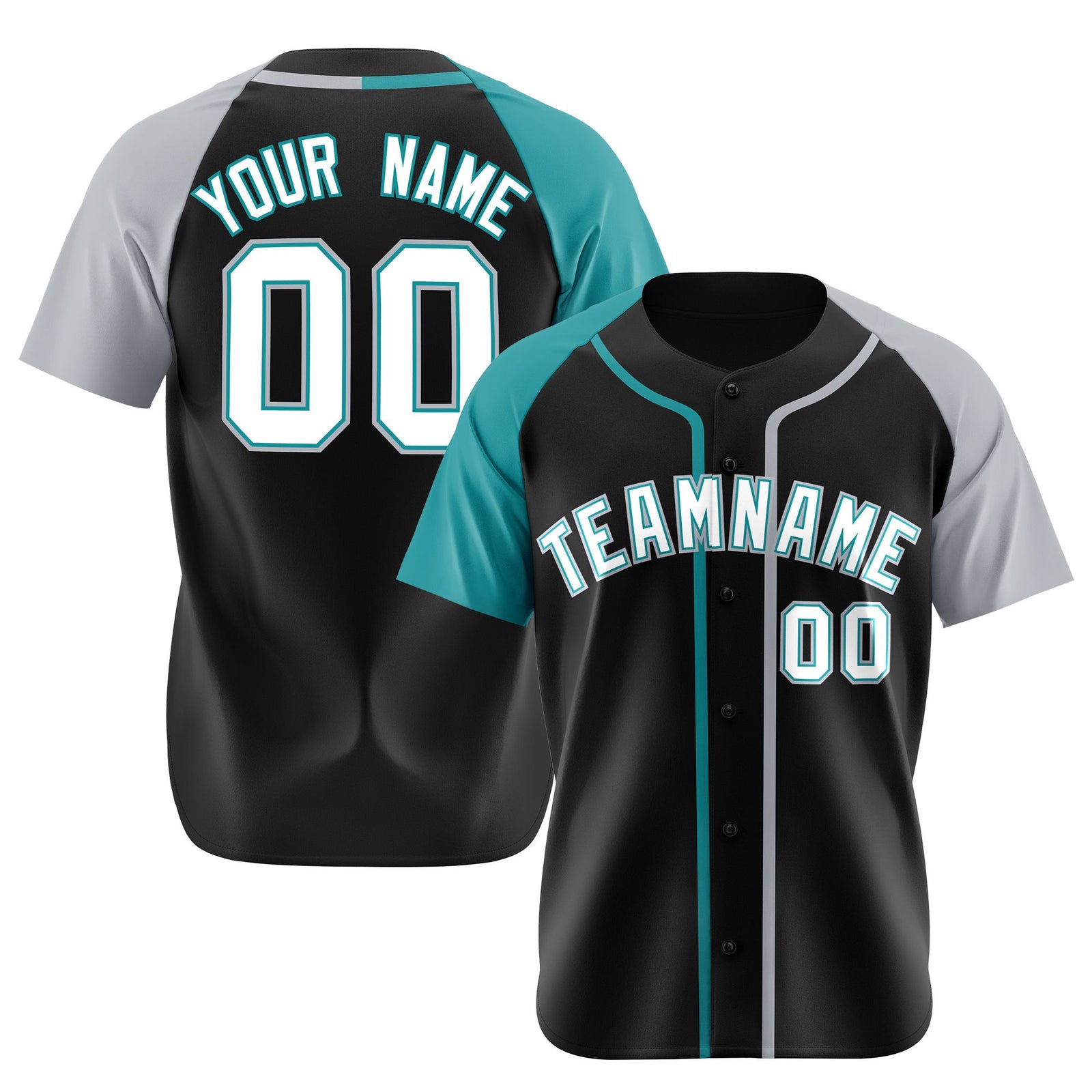 Custom Black Aqua Gray Authentic Baseball Jersey