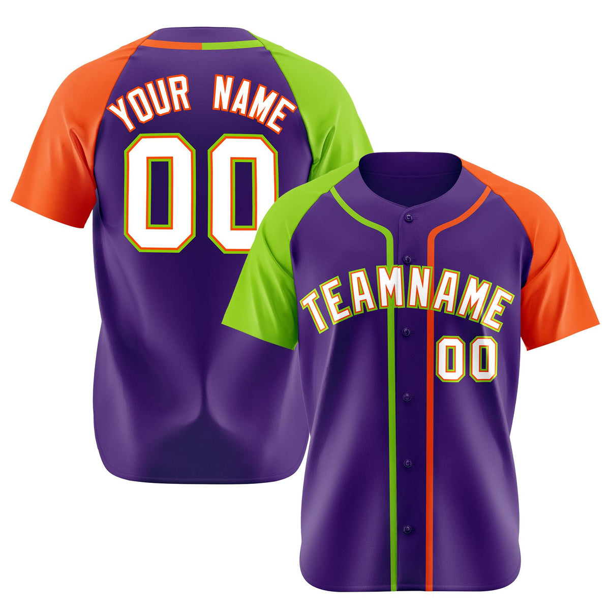 Custom Purple Neon Green Orange Authentic Baseball Jersey