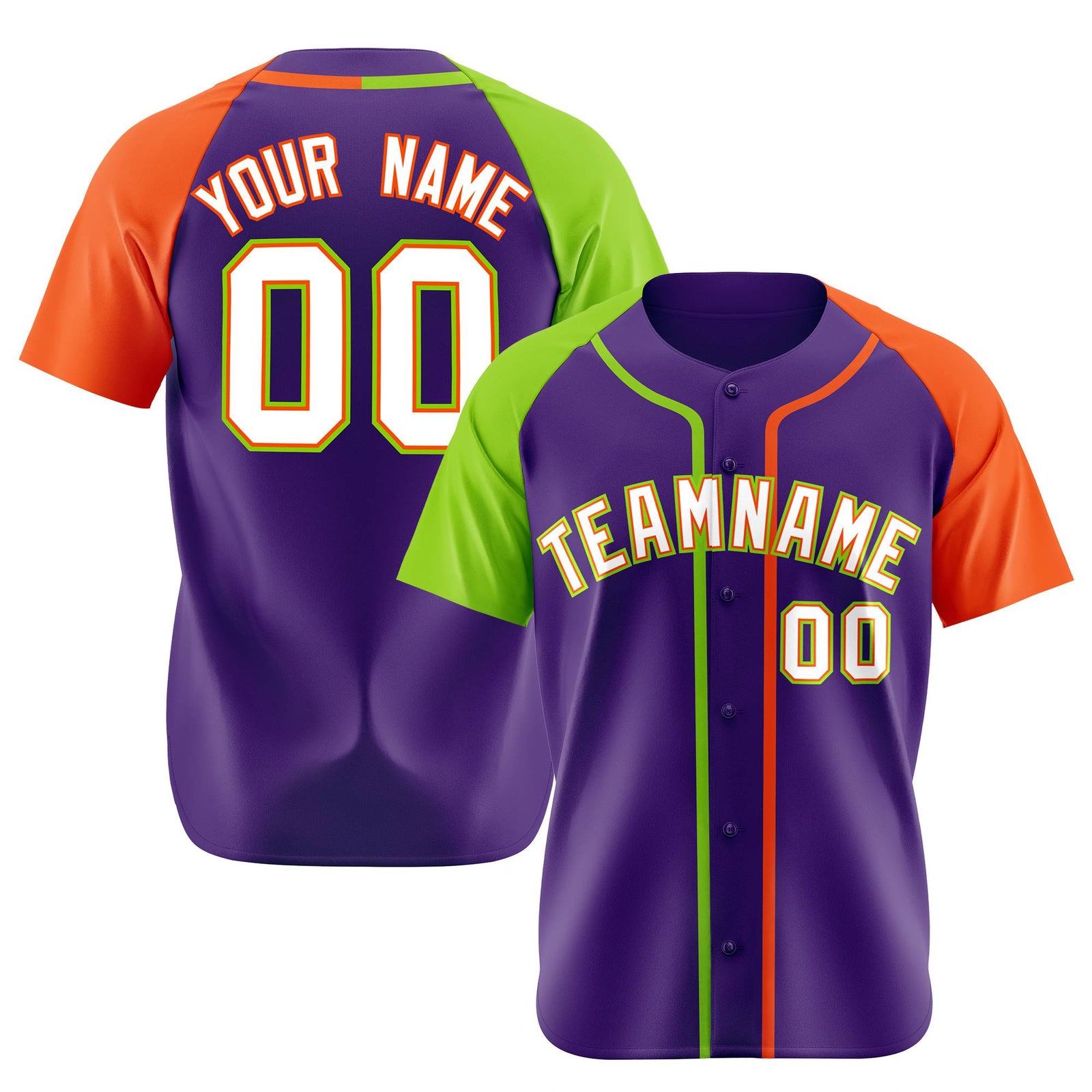 Custom Purple Neon Green Orange Authentic Baseball Jersey