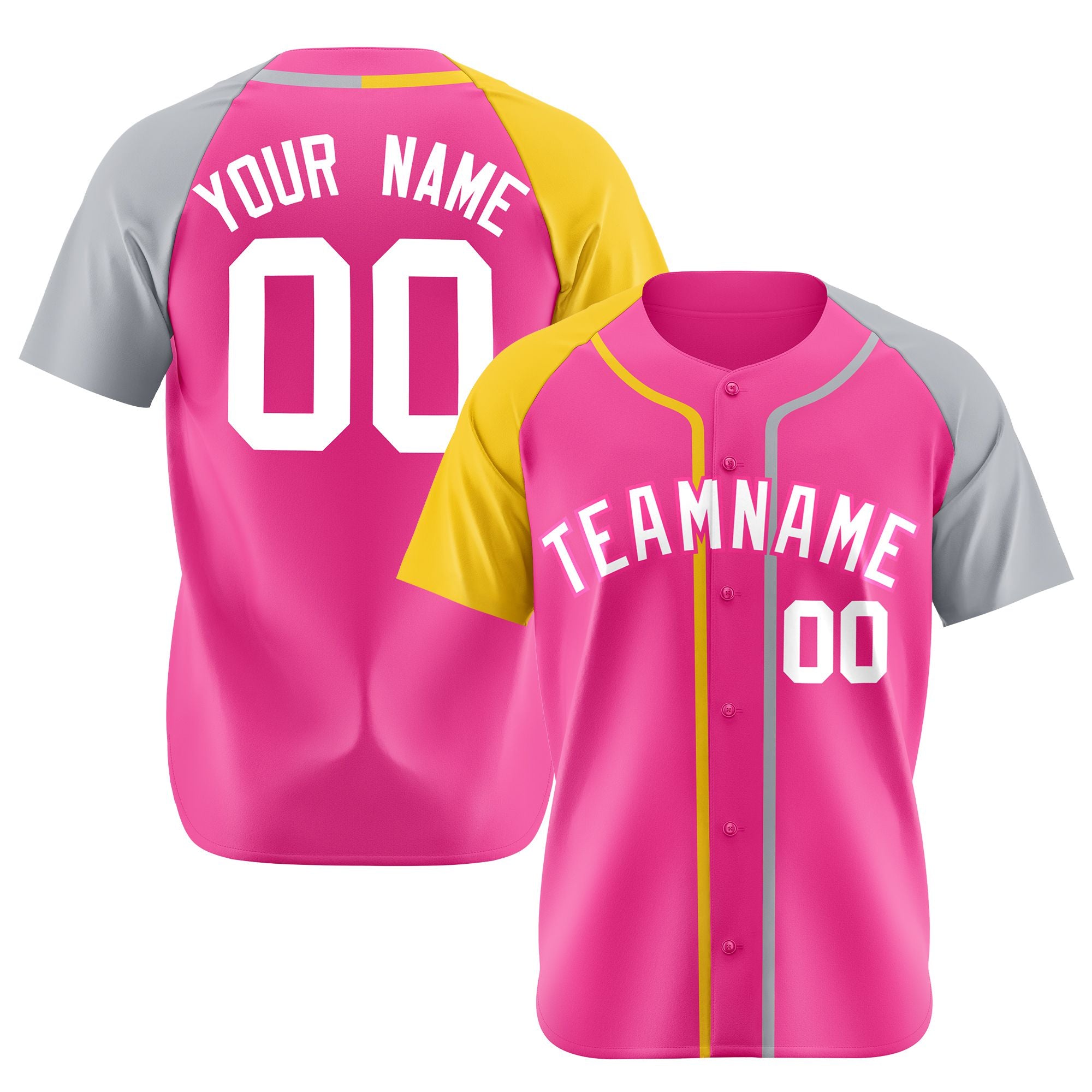 Custom Pink Yellow Gray Authentic Baseball Jersey