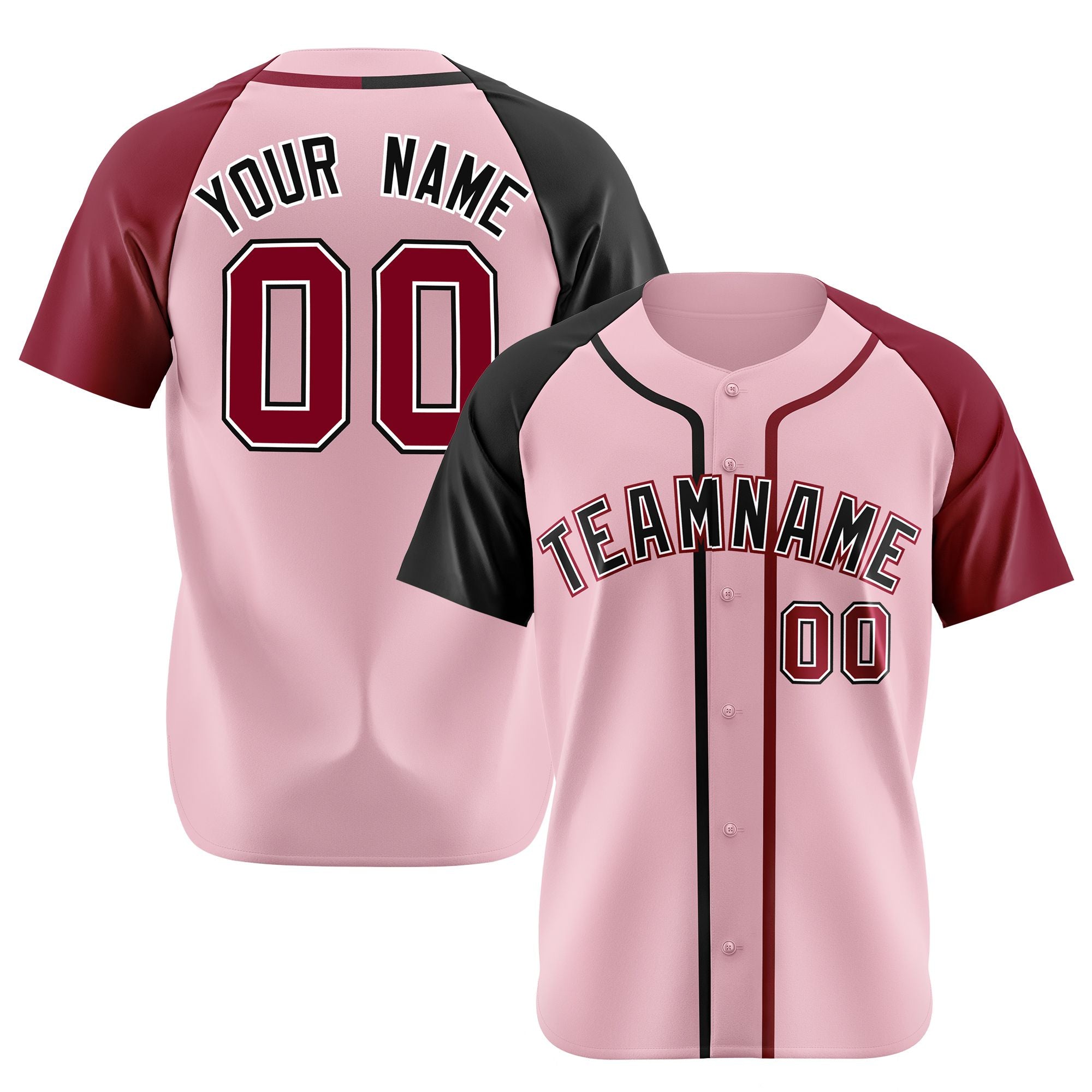 Custom Pink Black Burgundy Authentic Baseball Jersey