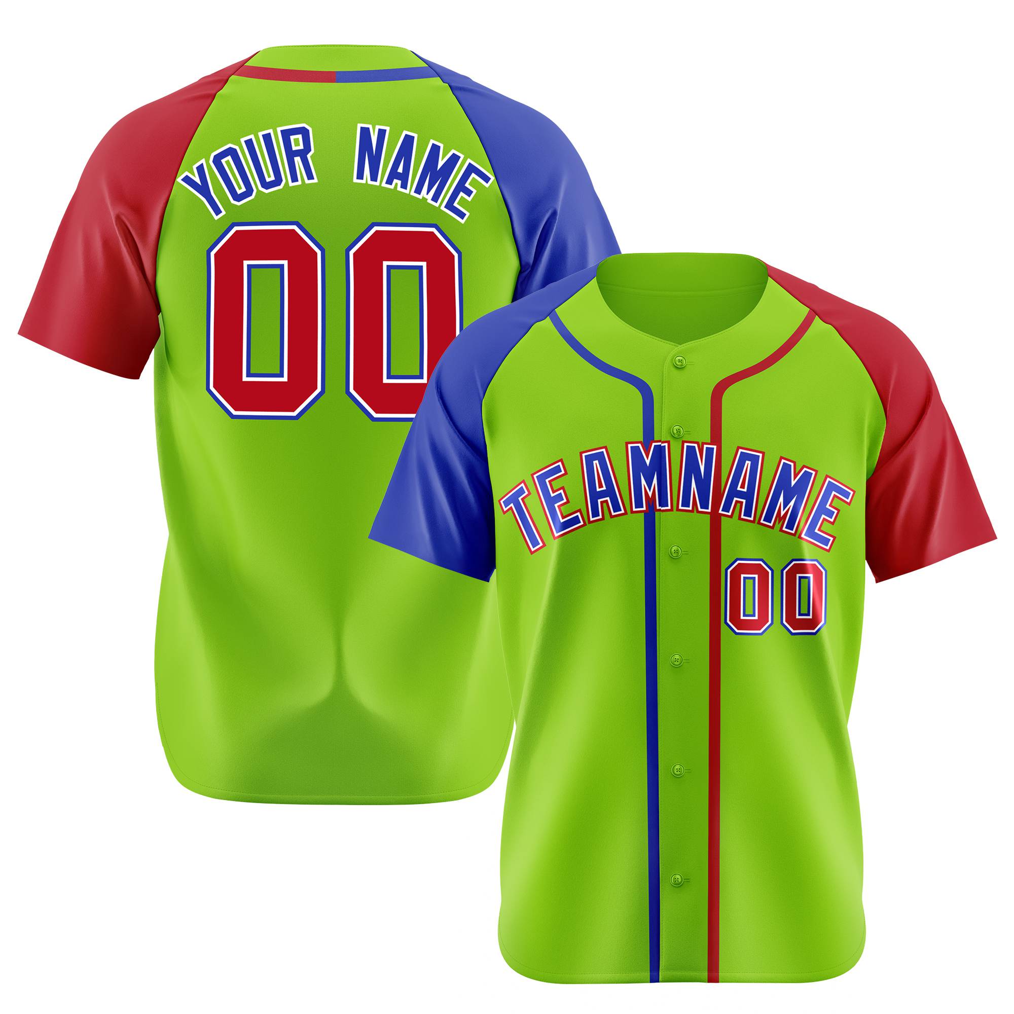 Custom Neon Green Blue Red Authentic Baseball Jersey