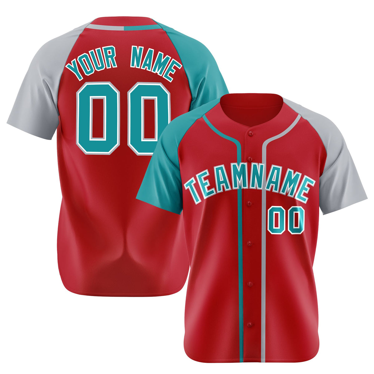 Custom Red Aqua Gray Authentic Baseball Jersey