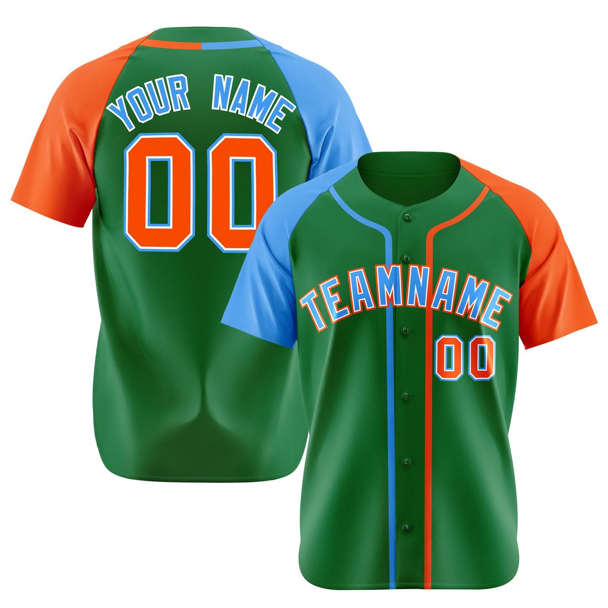 Custom Kelly Green Blue Orange Authentic Baseball Jersey