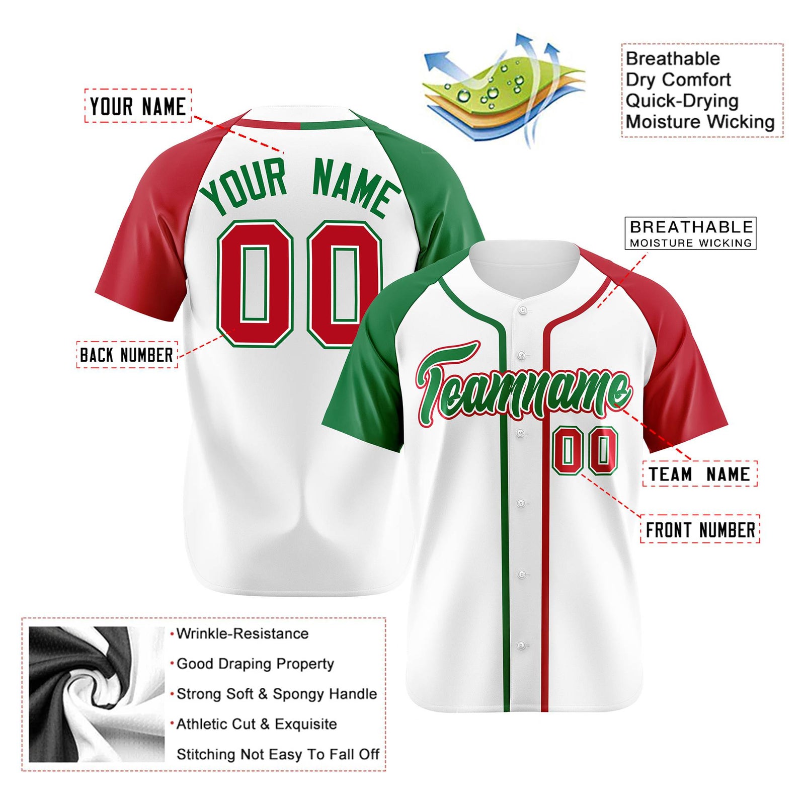 Custom White Kelly Green Red Authentic Baseball Jersey