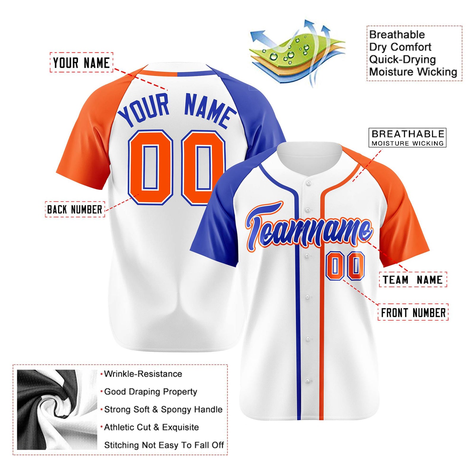 Custom White Blue Orange Authentic Baseball Jersey