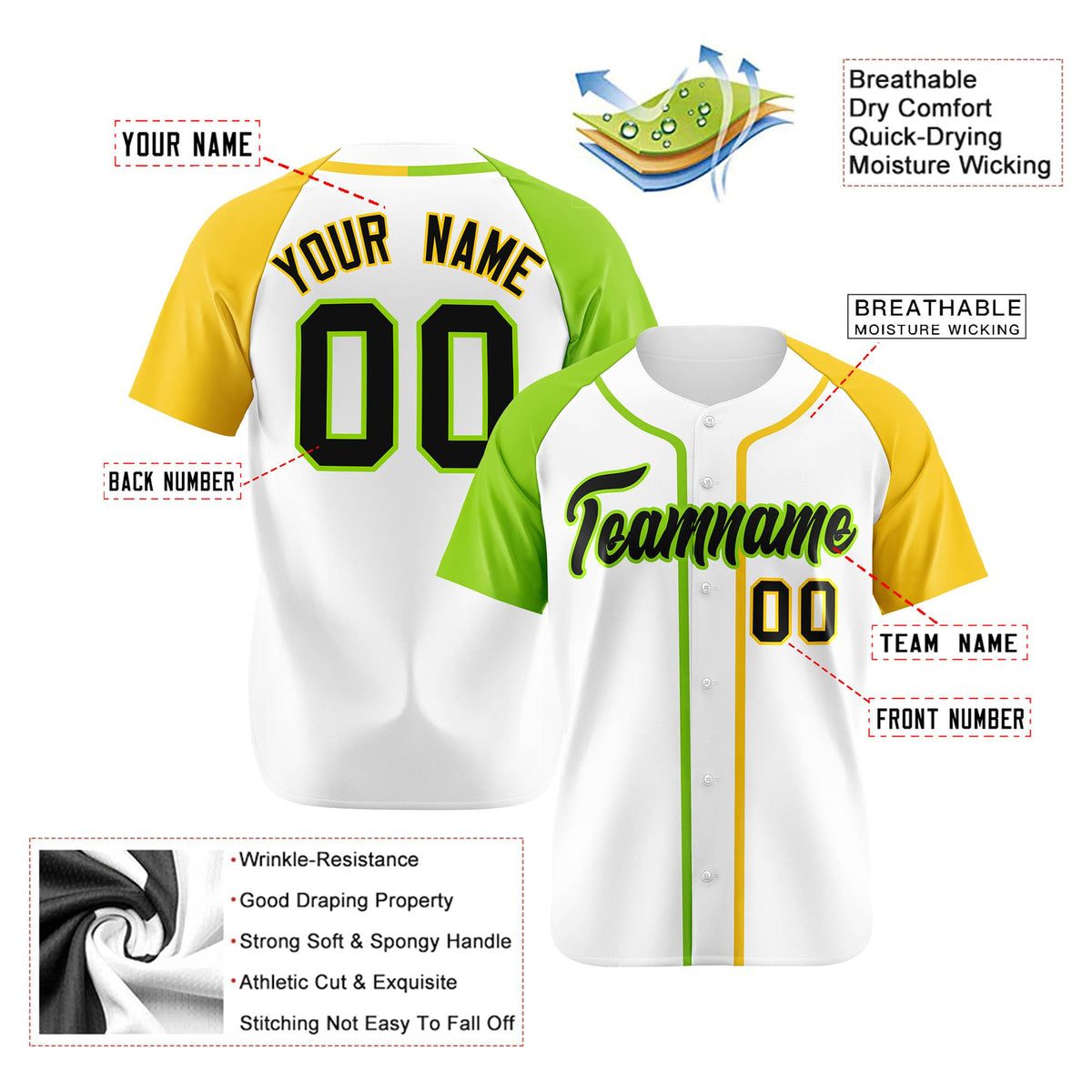 Custom White Neon Green Yellow Authentic Baseball Jersey