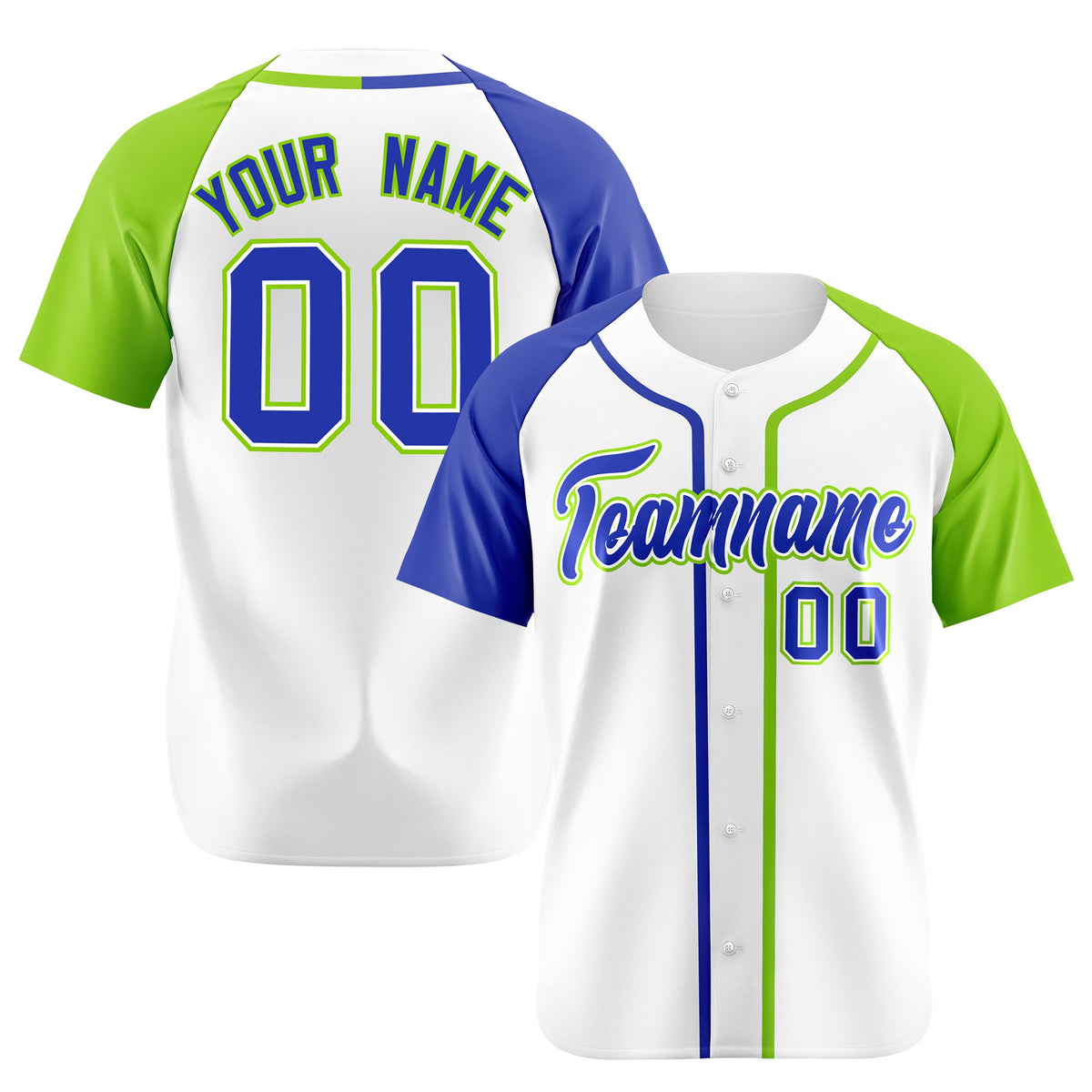Custom White Blue Neon Green Authentic Baseball Jersey