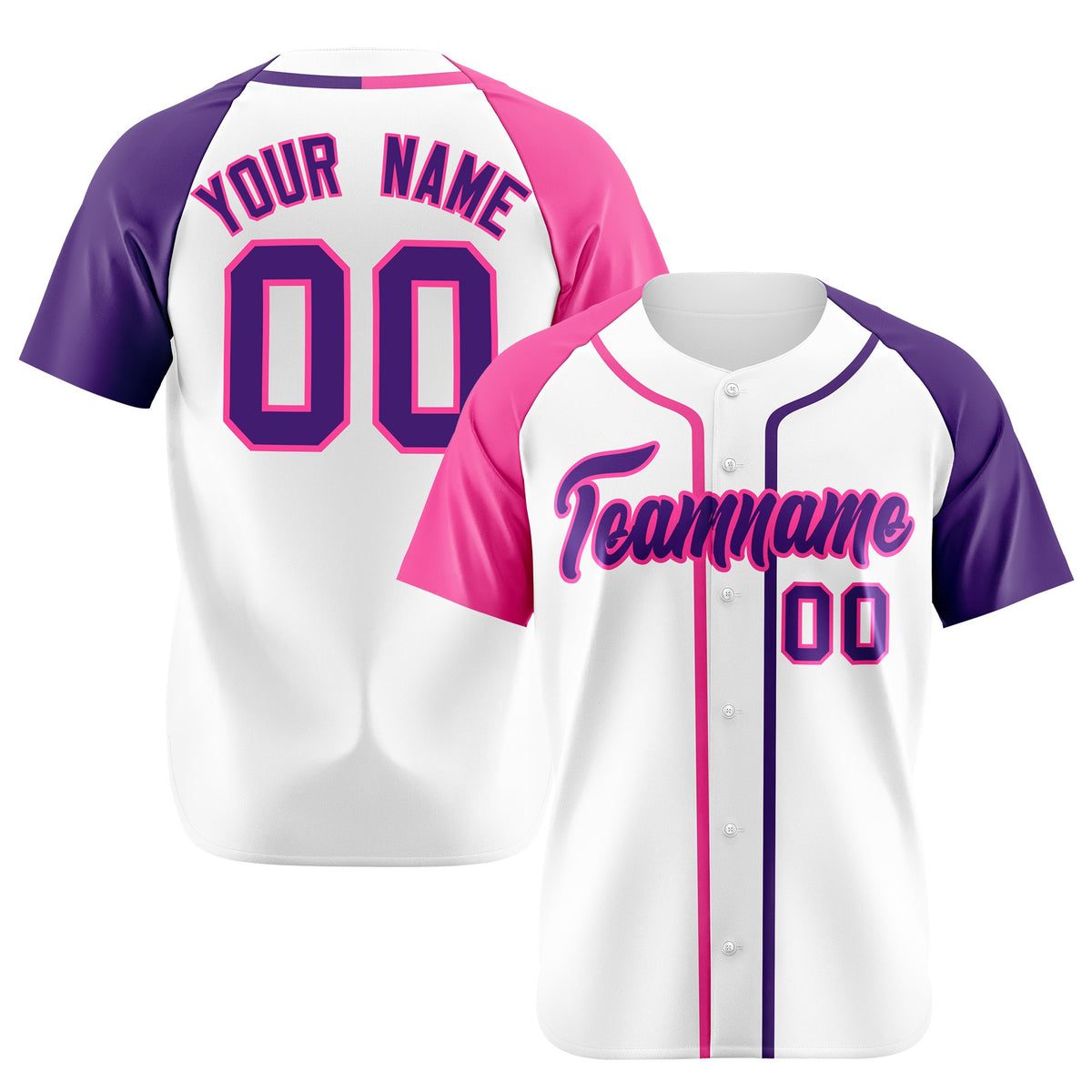 Custom White Pink Purple Authentic Baseball Jersey
