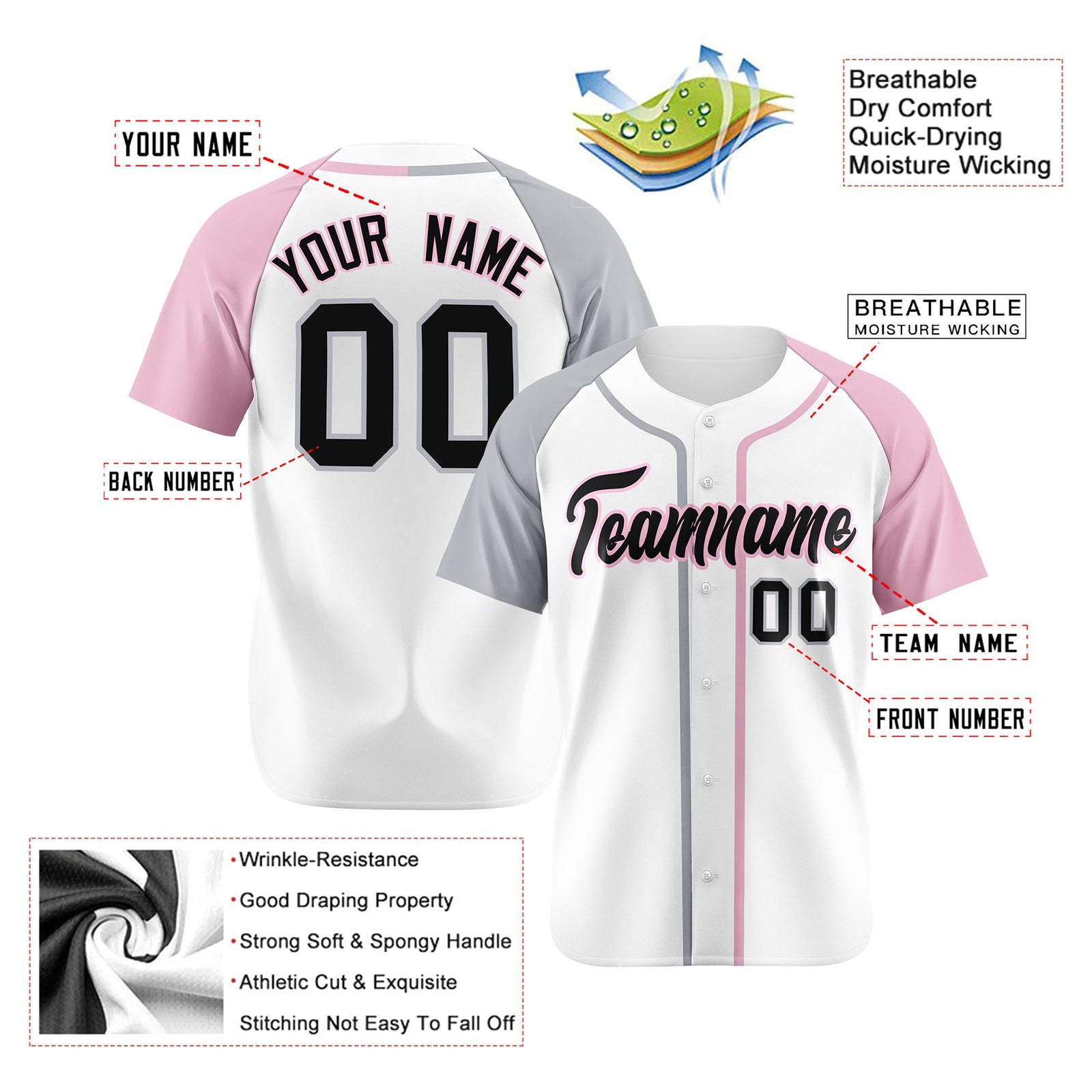 Custom White Gray Pink Authentic Baseball Jersey