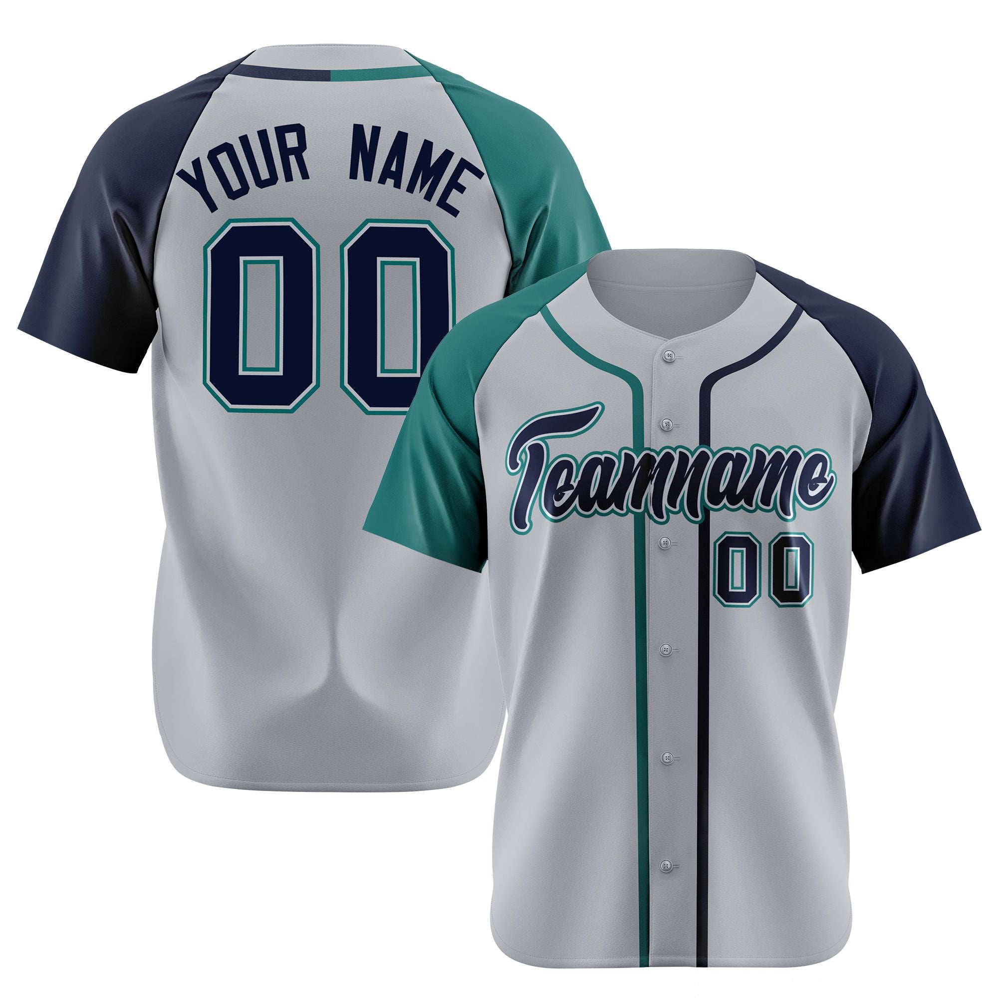 Custom Gray Aqua Green Navy Authentic Baseball Jersey