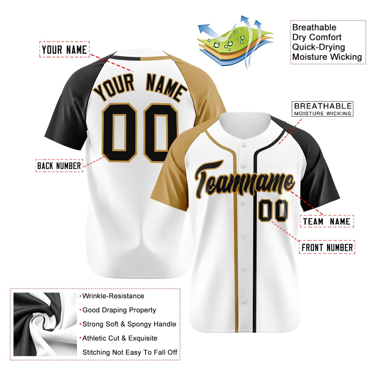 Custom White Old Gold Black Authentic Baseball Jersey