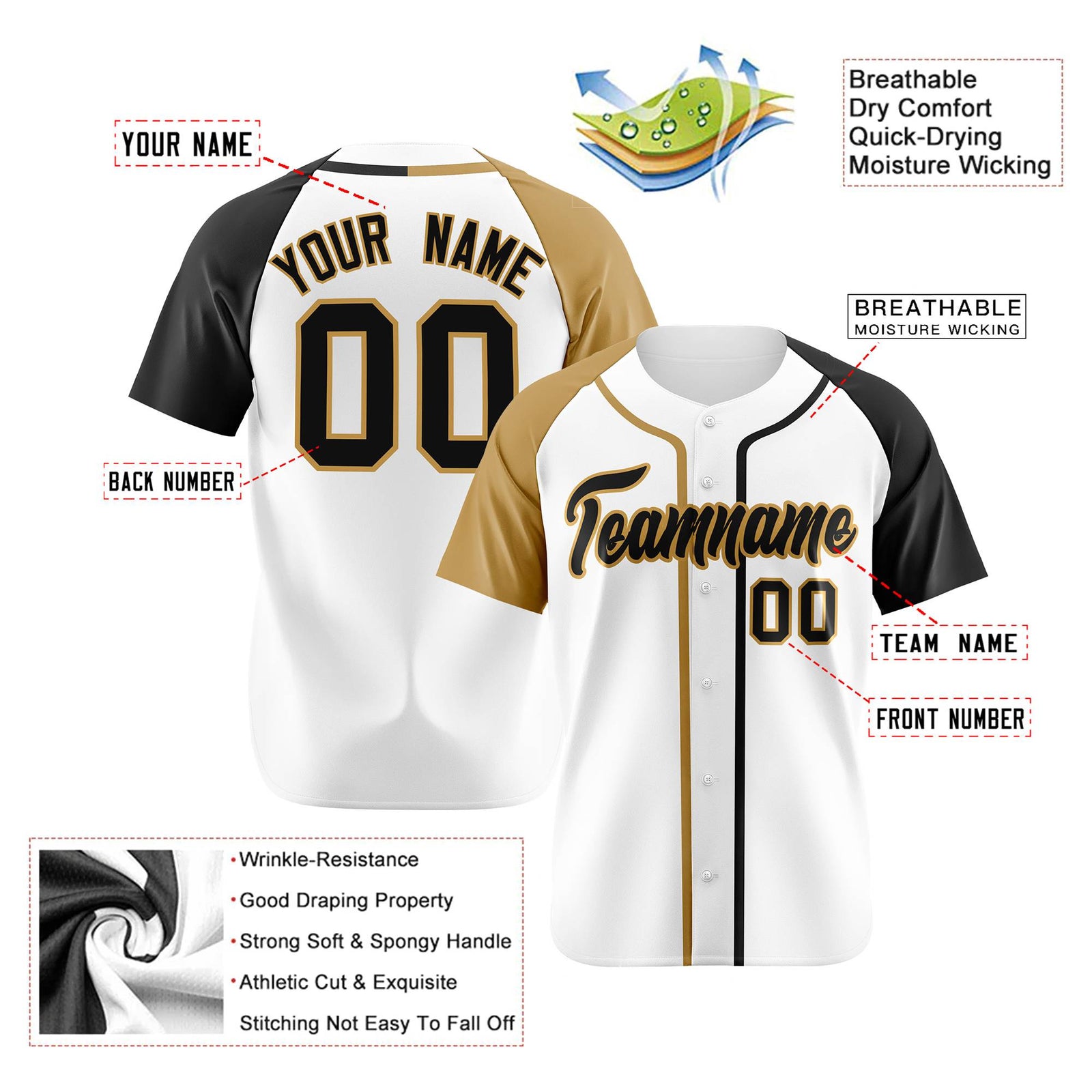 Custom White Old Gold Black Authentic Baseball Jersey