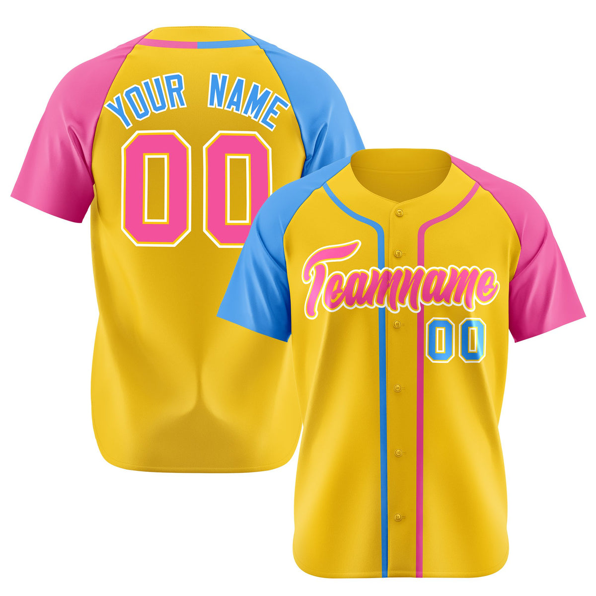 Custom Gold Light Blue Pink Authentic Baseball Jersey
