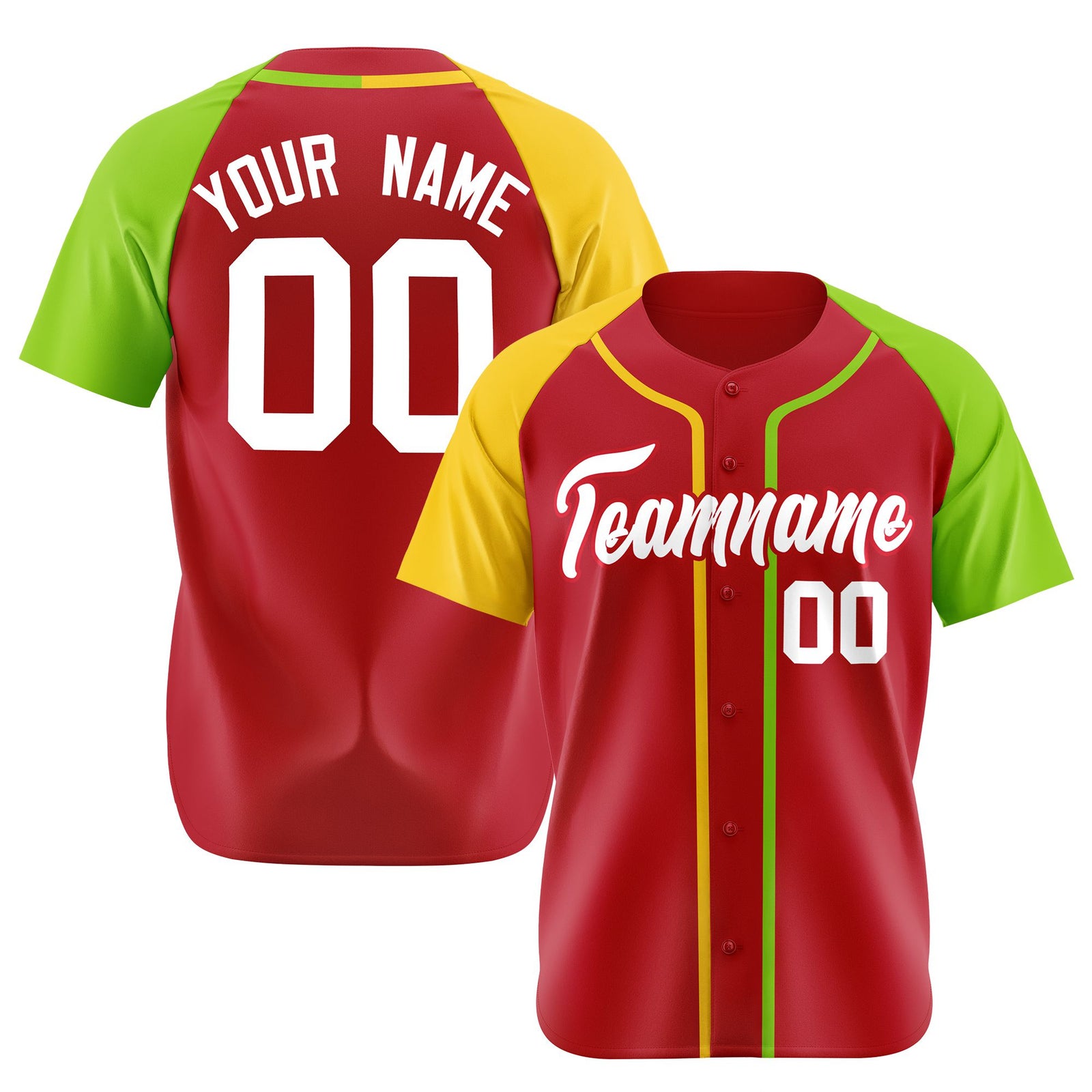 Custom Red Gold Neon Green Authentic Baseball Jersey