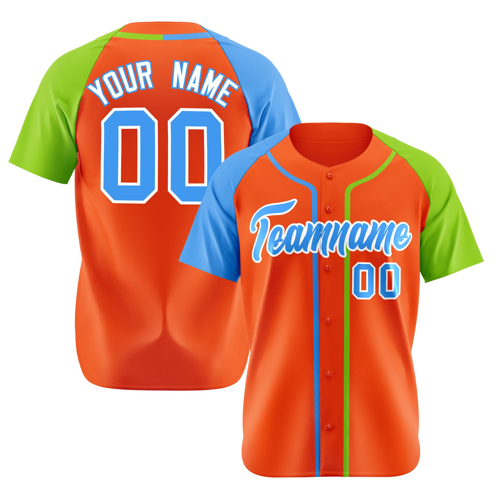 Custom Orange Sky Blue Neon Green Authentic Baseball Jersey