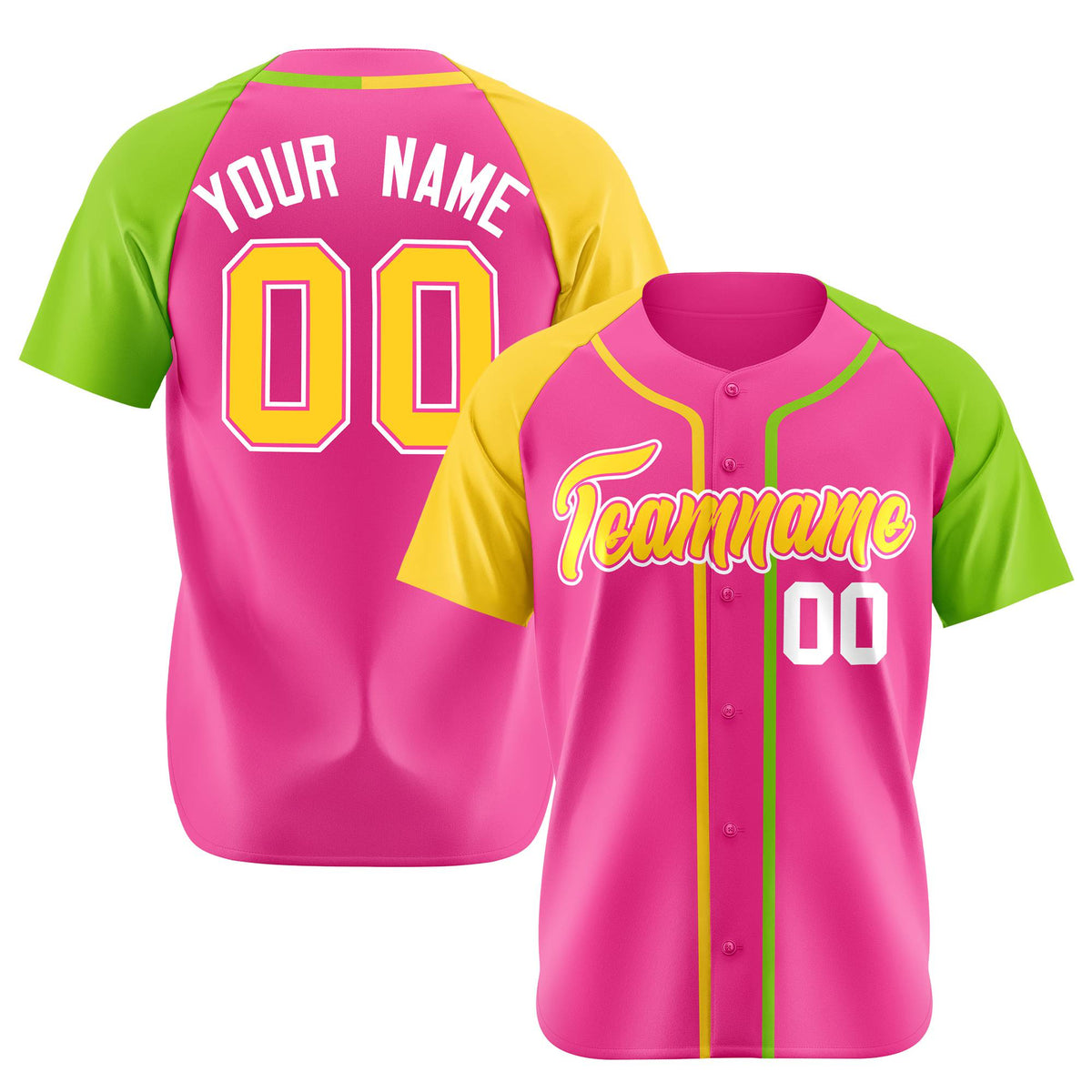 Custom Pink Gold Neon Green Authentic Baseball Jersey
