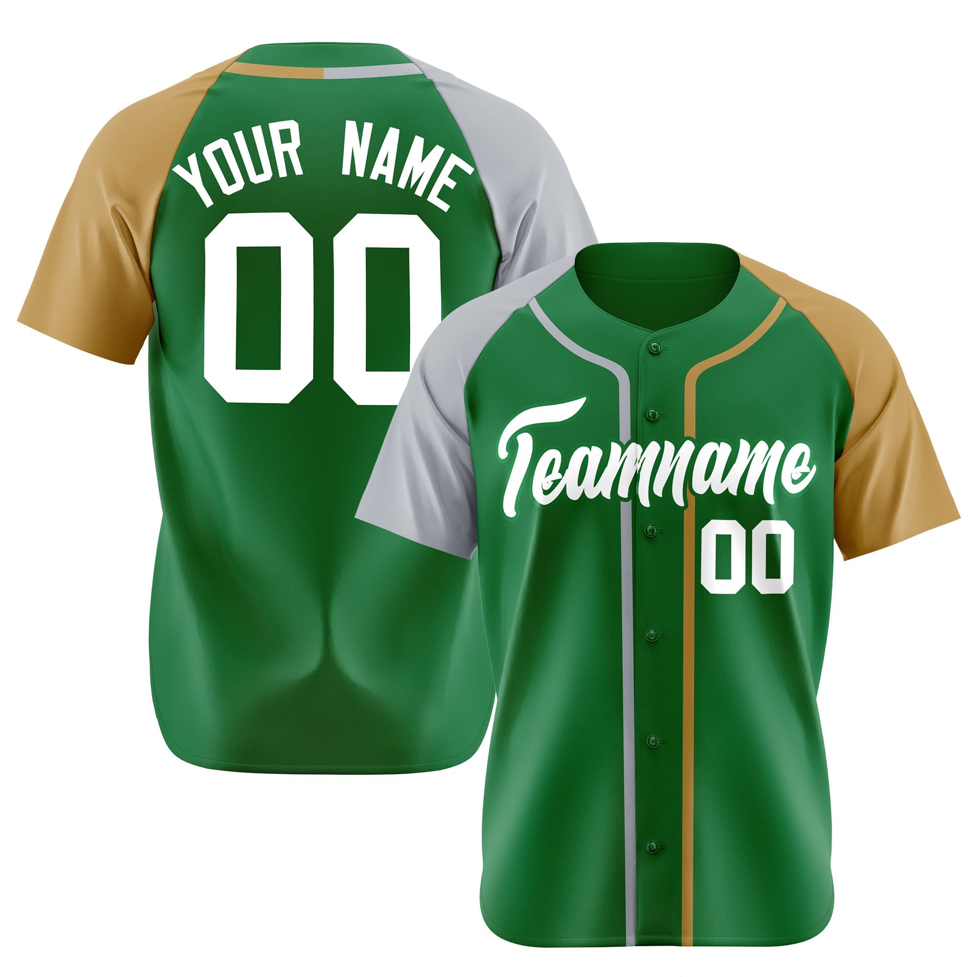 Custom Kelly Green Gray Gold Authentic Baseball Jersey