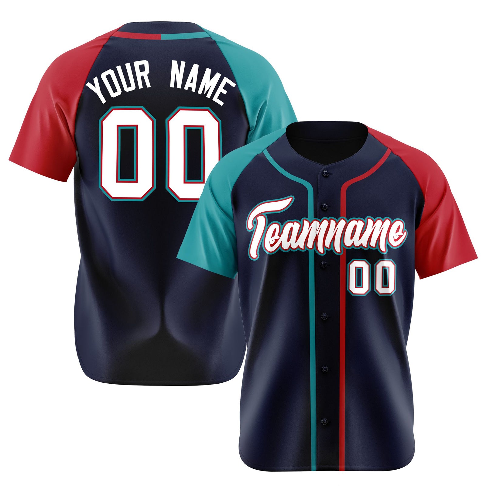 Custom Navy Aqua Red Authentic Baseball Jersey