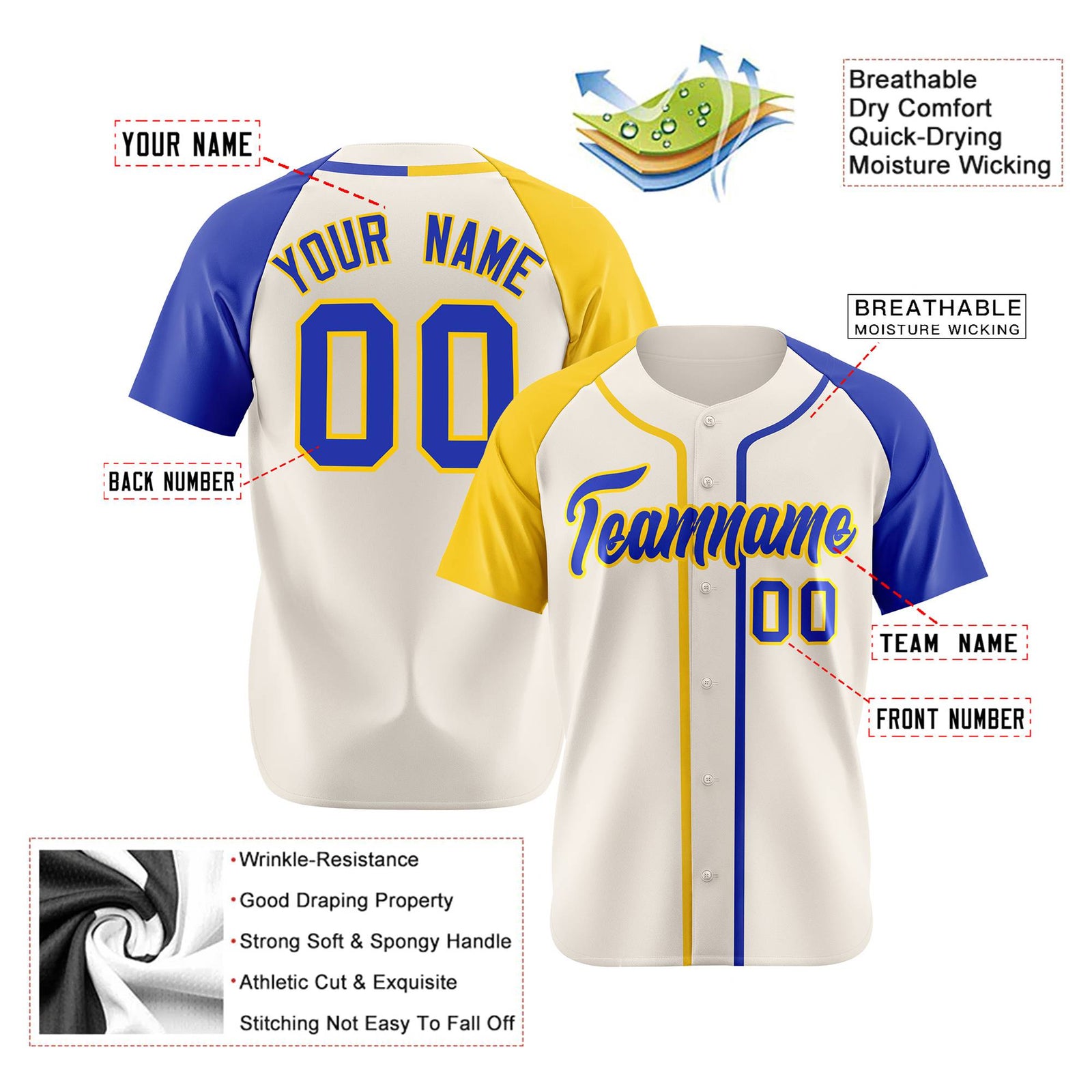 Custom Cream Yellow Blue Authentic Baseball Jersey