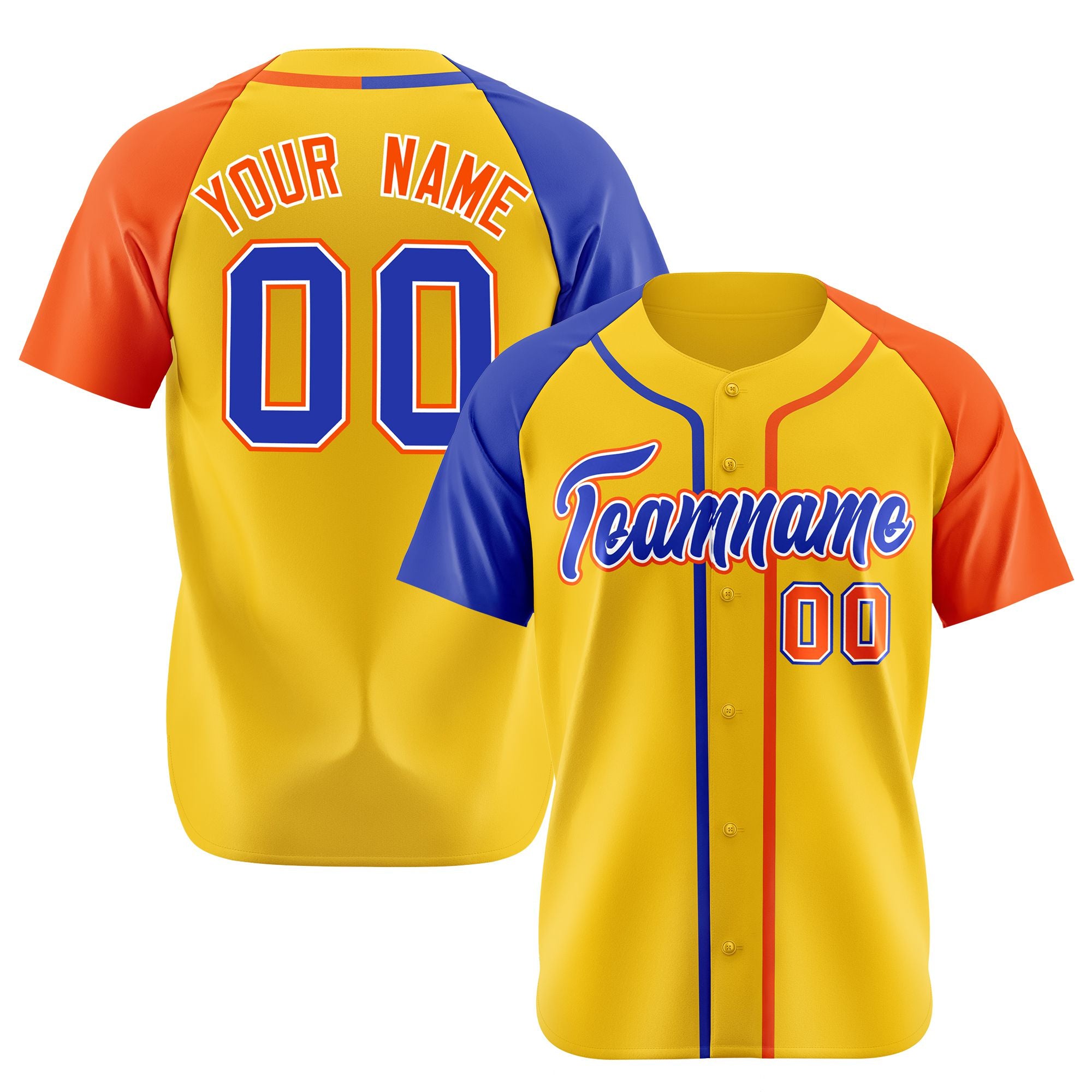 Custom Gold Blue Orange Authentic Baseball Jersey