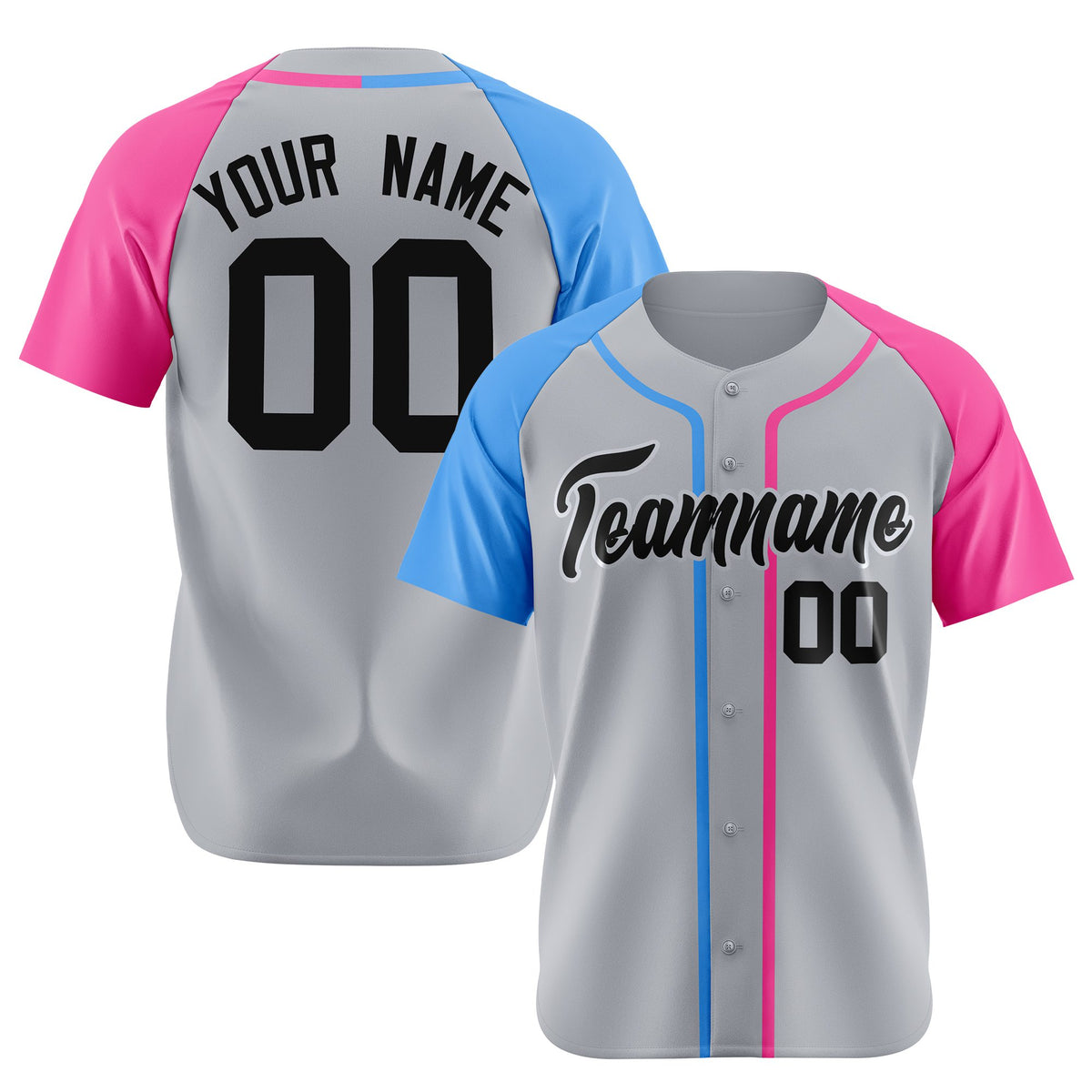 Custom Gray Light Blue Pink Authentic Baseball Jersey