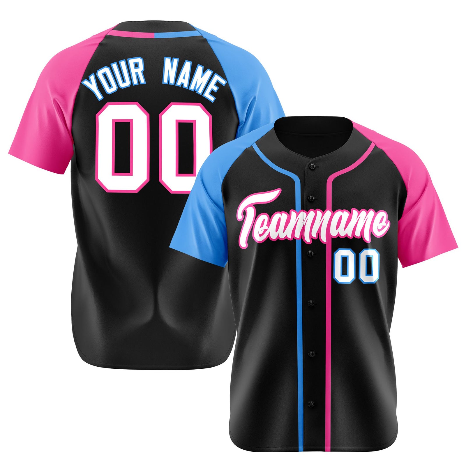 Custom Black Light Blue Pink Authentic Baseball Jersey