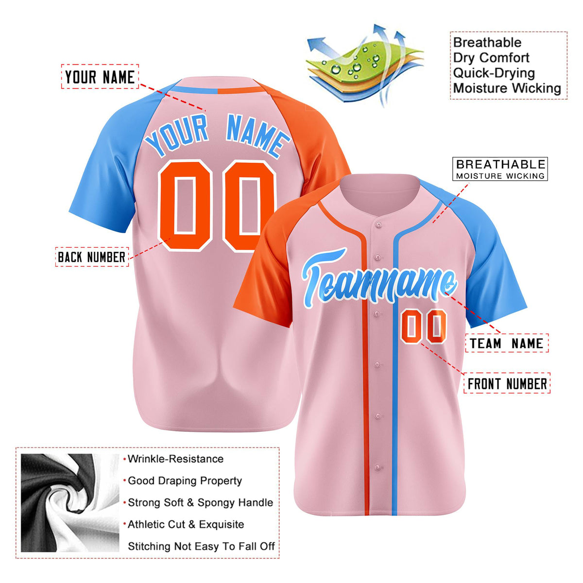 Custom Pink Orange Light Blue Authenti Baseball Jersey